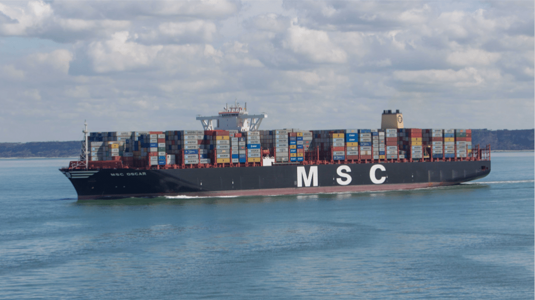 Le porte-conteneur MSC Oscar vient de quitter Port 2000 au Havre. Photo: 00751564_000089