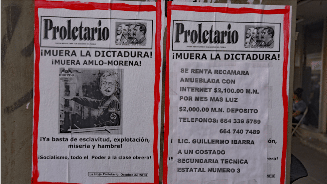 Affiche mettant en avant le taux de meurtres qui augmente à Tijuana en raison d’un nouveau développement où de petits revendeurs locaux de méthamphétamine en cristaux se battent pour obtenir un territoire.
Photo : SIPAUSA30171253_000004