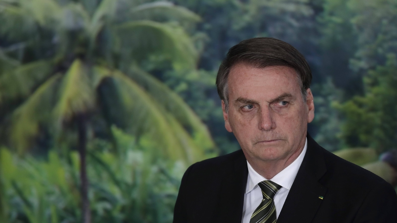 Jair Bolsonaro assistant à la cérémonie de lancement du programme Agro Nordeste depuis le palais présidentiel du Palanalto à Brasilia, le 1er octobre 2019. Auteurs  : Eraldo Peres/AP/SIPA. Numéro de reportage  : AP22383977_000002