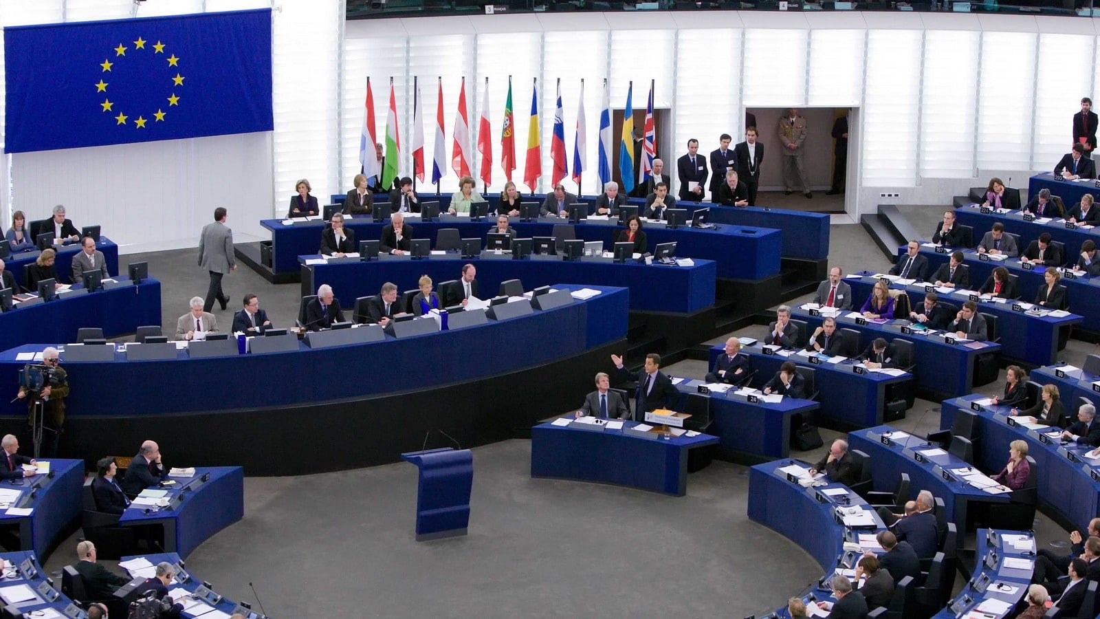 Discours de Nicolas Sarkozy au parlement Européen, Strasbourg, 21 octobre 2008. Auteurs  : SAUTIER PHILIPPE/SIPA Numéro de reportage  : 00568760_000014