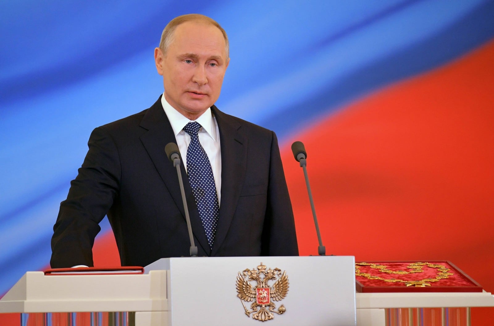 Le président russe Vladimir Poutine prête serment, le 7 mai 2018, à l'aube de son quatrième mandat,
Auteurs  : CHINE NOUVELLE/SIPA,
Numéro de reportage  : 00857900_000001.