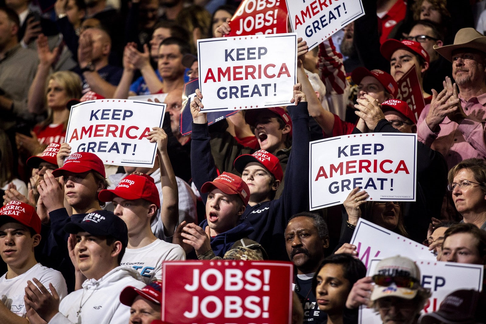 Le 4 janvier 2020 au Knapp Center de Des Moines, les militants rassemblés en soutien à Donald Trump,
Auteurs  : The Register-USA TODAY via Imagn/SIPA,
Numéro de reportage  : SIPAUSA30200508_000021.