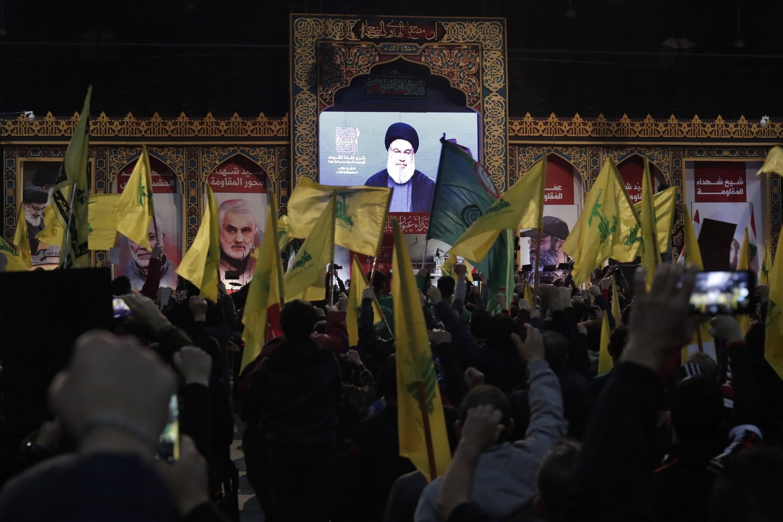 Discours du leader du Hezbollah, Hassan Nasrallah, le 16 février 2020, après la mort de Qasseim Soleimani,
Auteurs  : Hassan Ammar/AP/SIPA,
Numéro de reportage  : AP22429266_000005.
