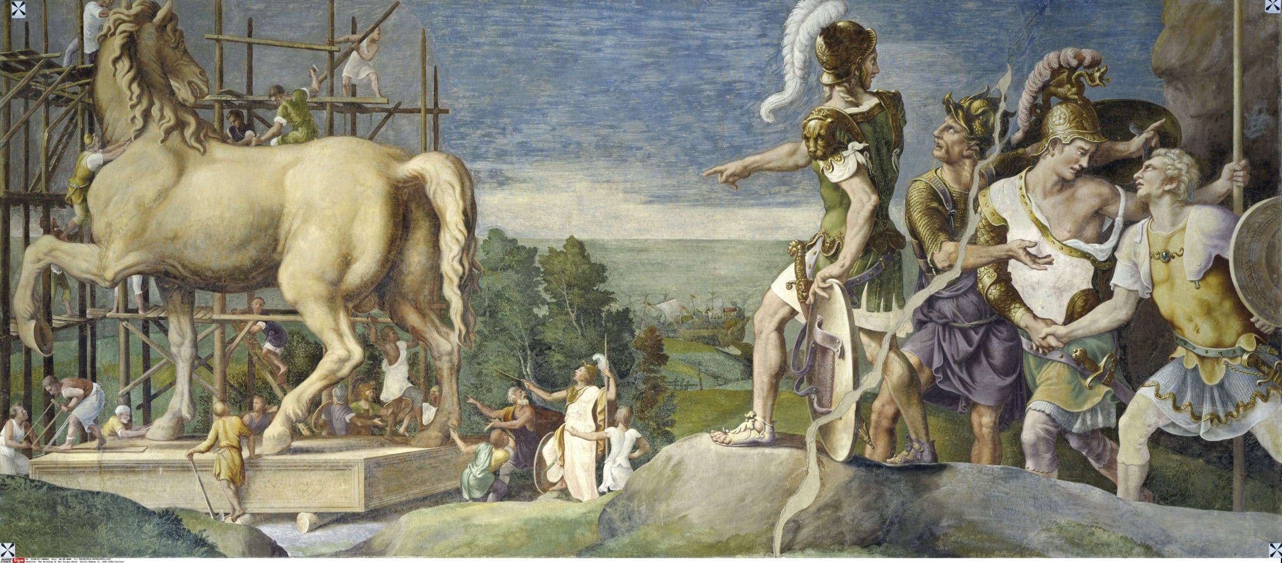 La construction du cheval de Troie, symbole du tacticien rusé. Peinture de Giulio Romano (1492-1546) SUPERSTOCK45406943_000001 Auteur : SUPERSTOCK/SUPERSTOCK/SIPA