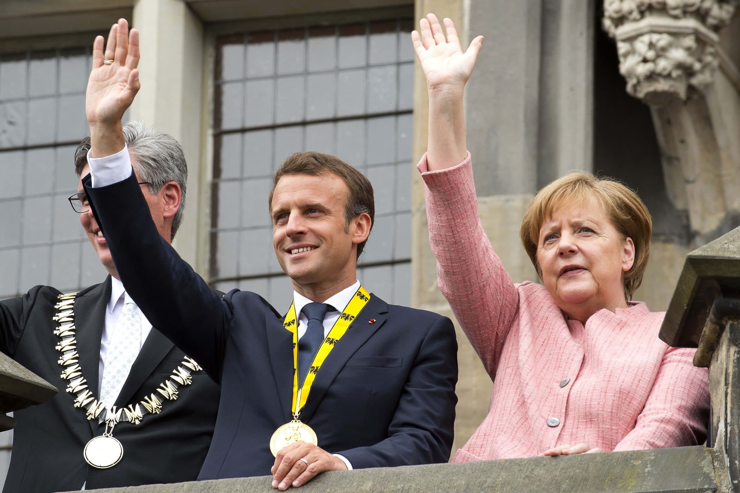 Emmanuel Macron et Angela Merkel en 2018 à l'occasion du prix Charlemagne © Babiradpicture/120/SIPA Numéro de reportage  : 00858519_000016