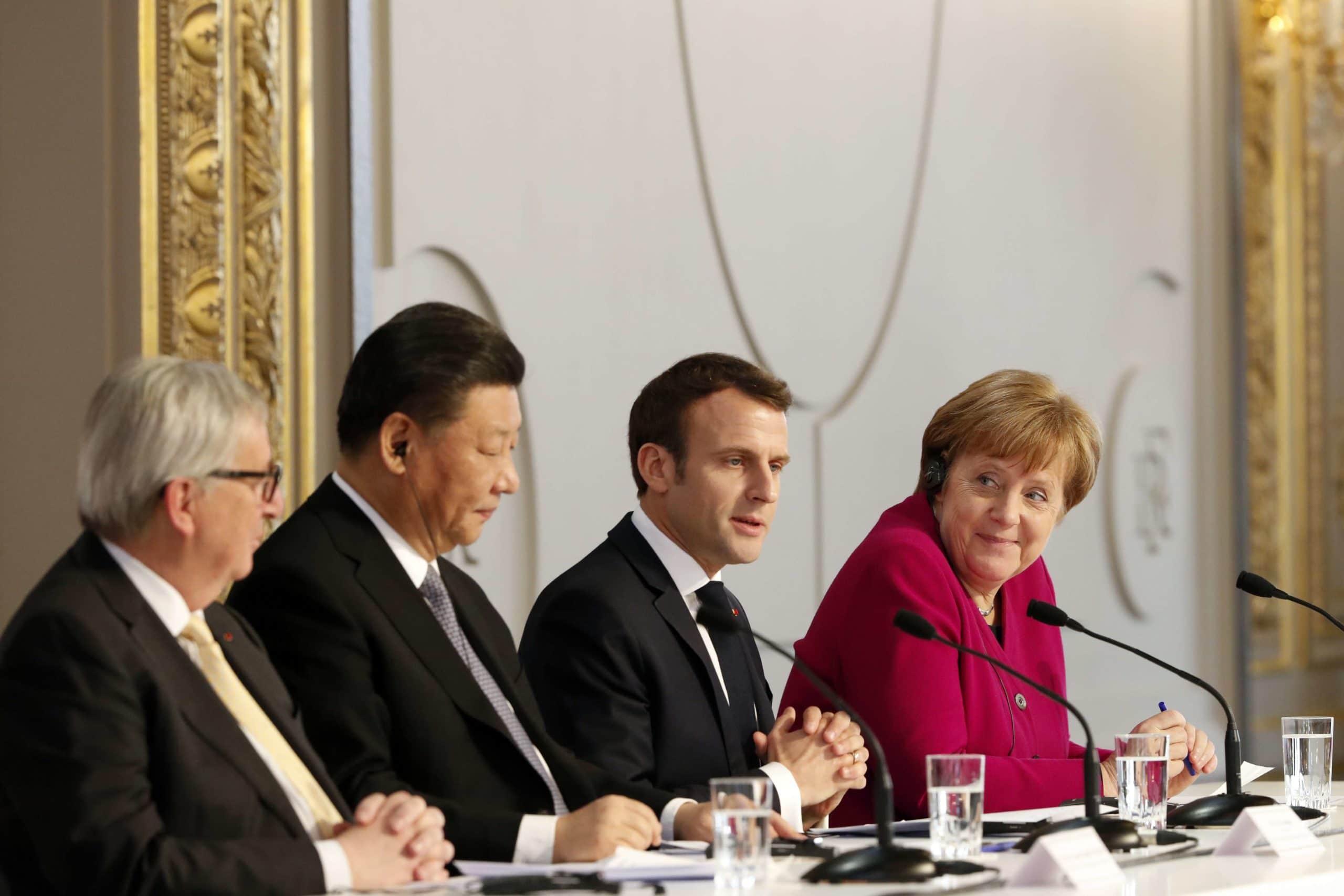 Jean-Claude Juncker, Xi Jinping, Emmanuel Macron et Angela Merkel le 26 mars 2019 © Thibault Camus/AP/SIPA Numéro de reportage  : AP22317805_000050