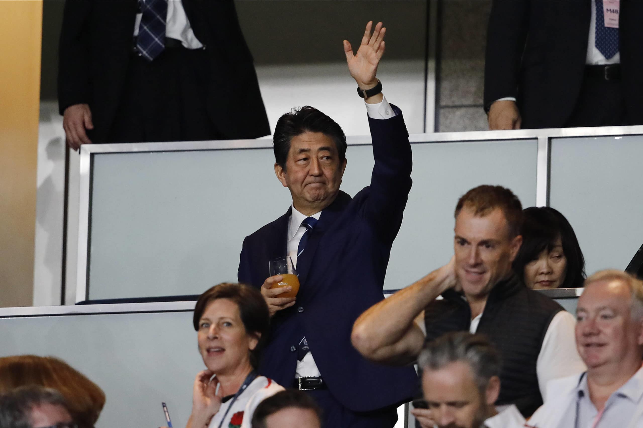 Le Premier ministre japonais Shinzo Abe lors de la finale de la Coupe du monde de rugby au Japon, le 2 novembre 2019 © Christophe Ena/AP/SIPA. Numéro de reportage  : AP22395022_000060