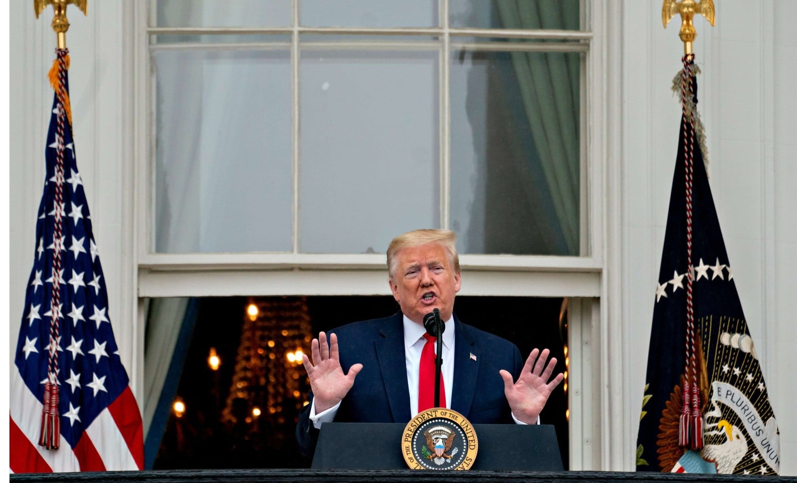 Donald Trump le 22 mai 2020, quelques heures après avoir annoncé le retrait des Etats-Unis du traité Open Sky © REX/SIPA Numéro de reportage  : Shutterstock40767527_000008