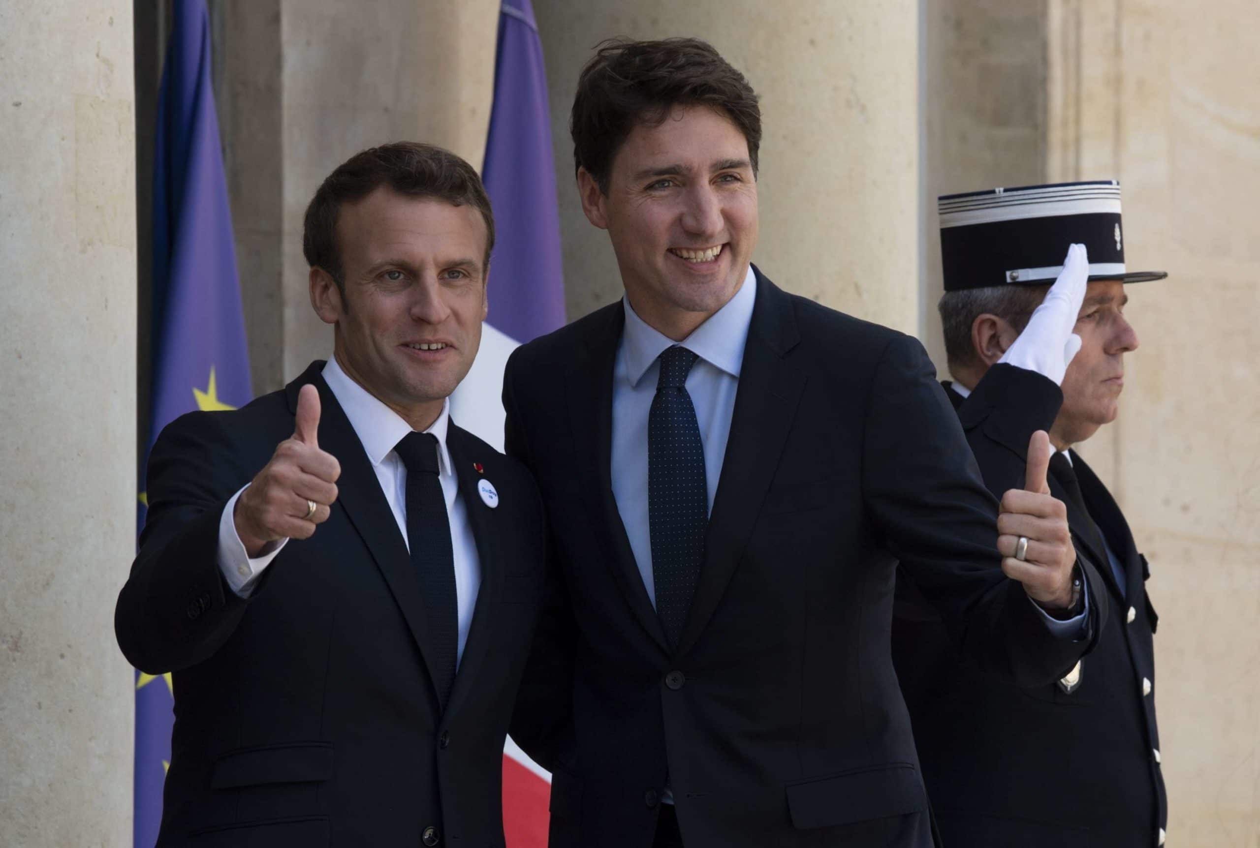 Le Premier ministre canadien Justin Trudeau et le Président de la République française Emmanuel Macron le 16 mai 2019 (c) Sipa AP22336072_000010