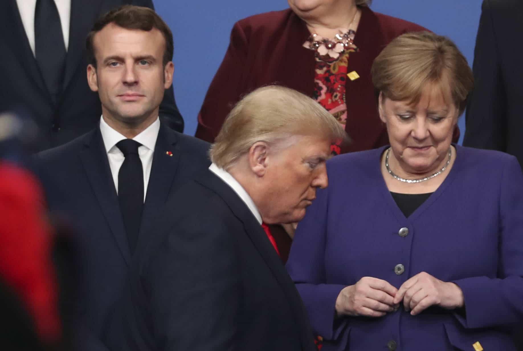 Emmanuel Macron, Donald Trump et Angela Merkel au sommet de l'OTAN de Watford en décembre 2019 (c) AP Photo/Francisco Seco)/VLM154/19338419274147//1912041240