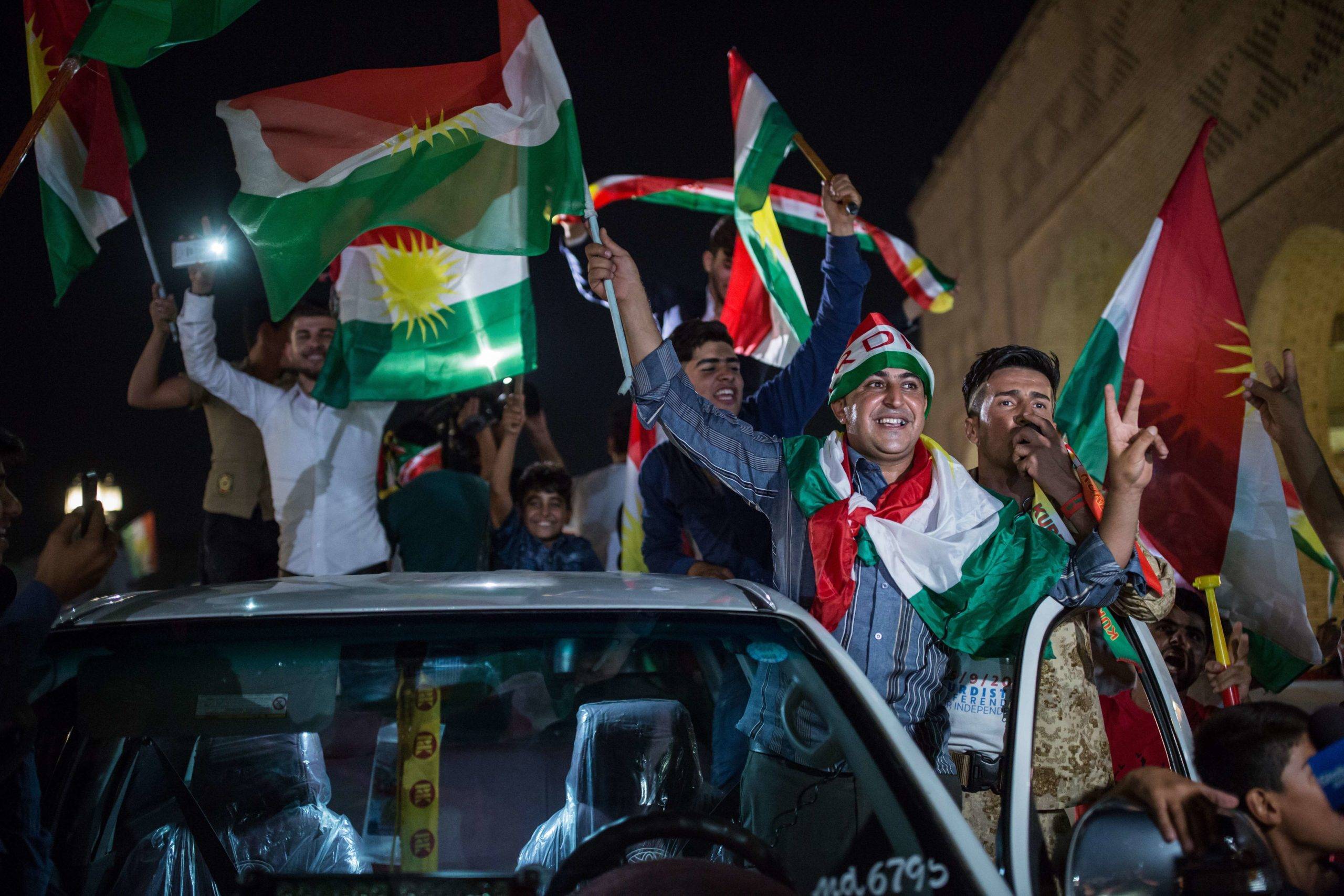 Les kurdes font la fête en cette journée de referendum pour l'indépendance du Kurdistan irakien dans le centre historique d'Erbil le 25 septembre au soir (c) Sipa 00824584_000021