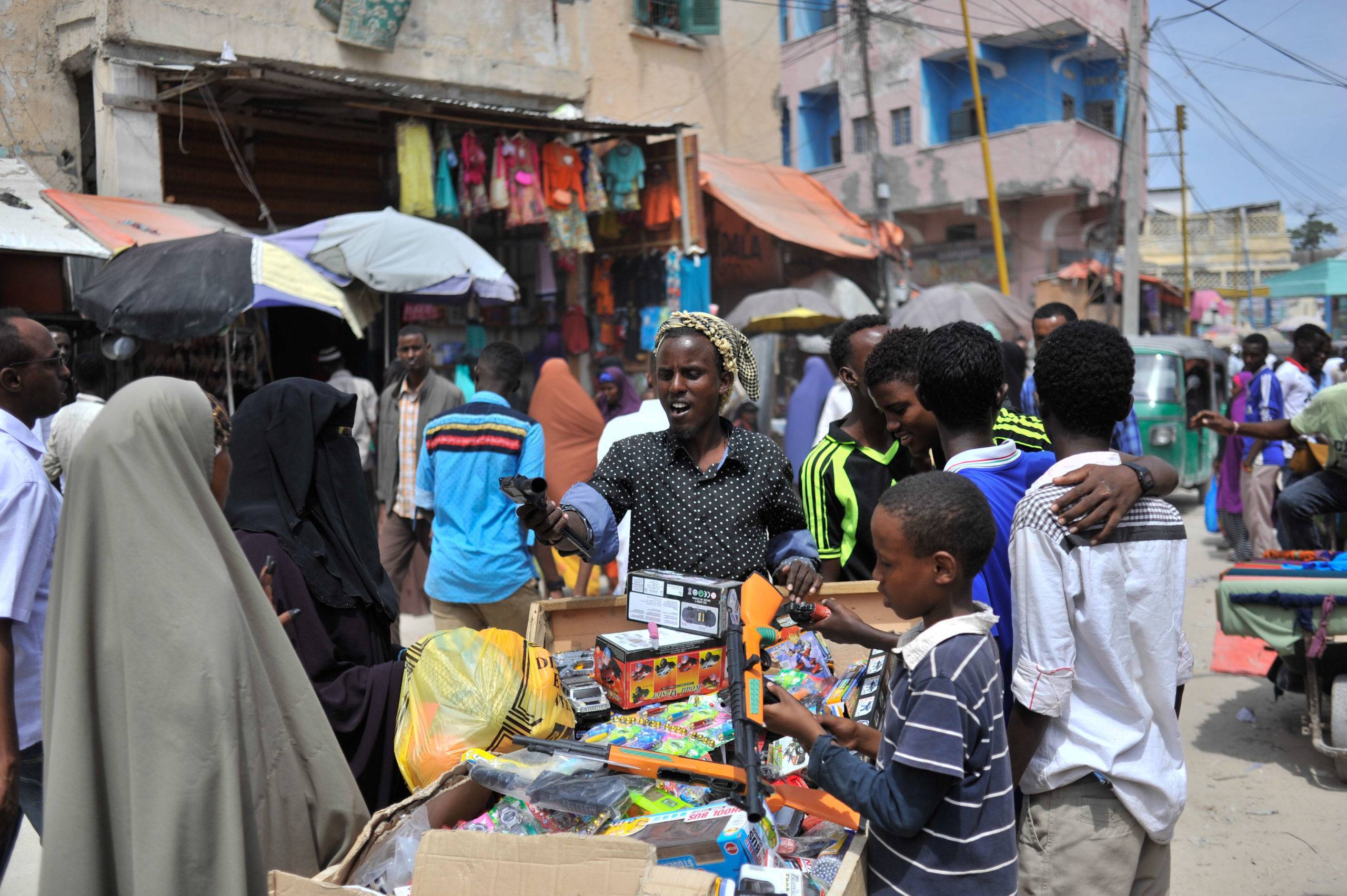 Shoppers in Hamarwayne market in Mogadishu Somalia on July 04, 2016 ahead of Eid Al-Fitr celebrations. AMISOM Photo / Ilyas Ahmed