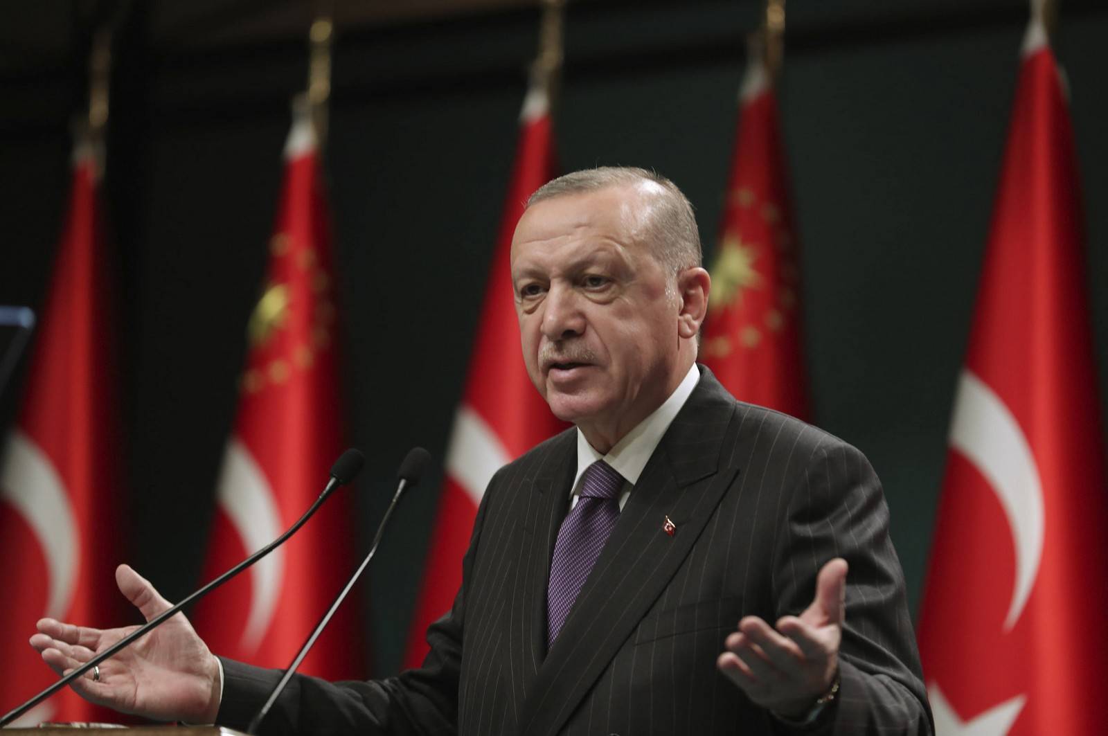 Le président turc après une réunion du cabinet à Ankara, le 14 décembre 2020,
Auteurs  : /AP/SIPA,
Numéro de reportage  : AP22522126_000002.