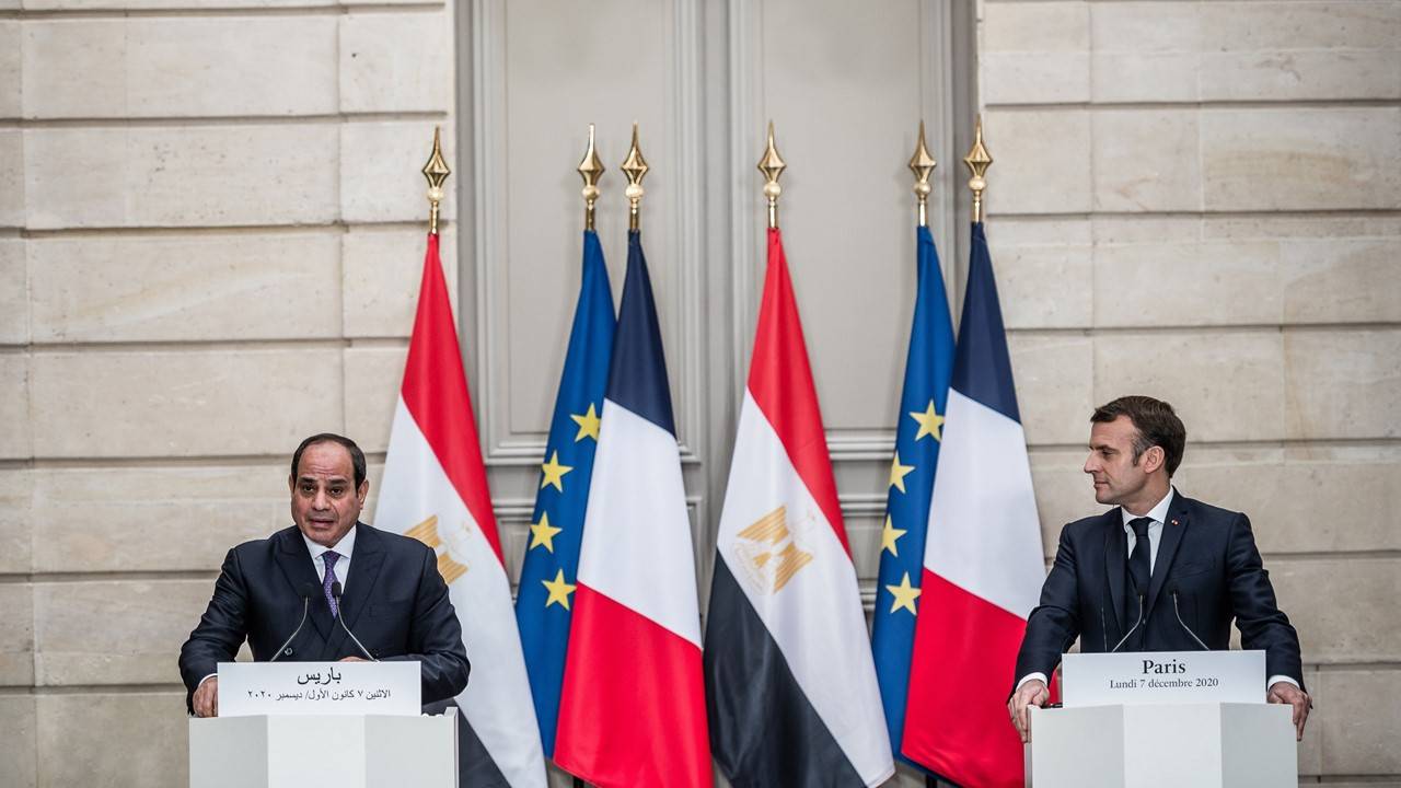 Rencontre entre Emmanuel Macron et le président égyptien Abdel Fattah Al Sissi, le 7 décembre 2020 à Paris. (c) Sipa  00994426_000002