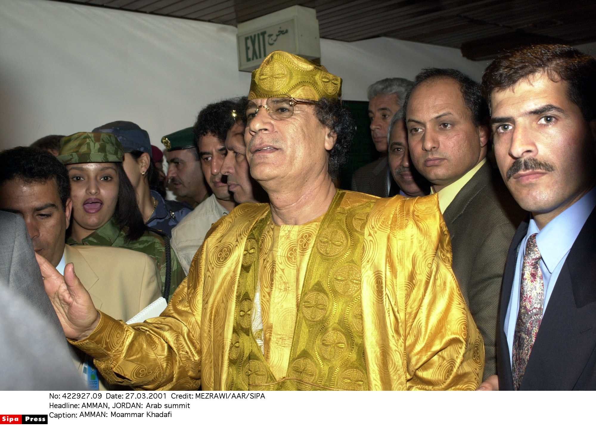 Le colonel Khadafi, ancien leader de Lybie, destitué par l'intervention internationale à laquelle la France a pris part en 2011. (c) Sipa 00422927_000009