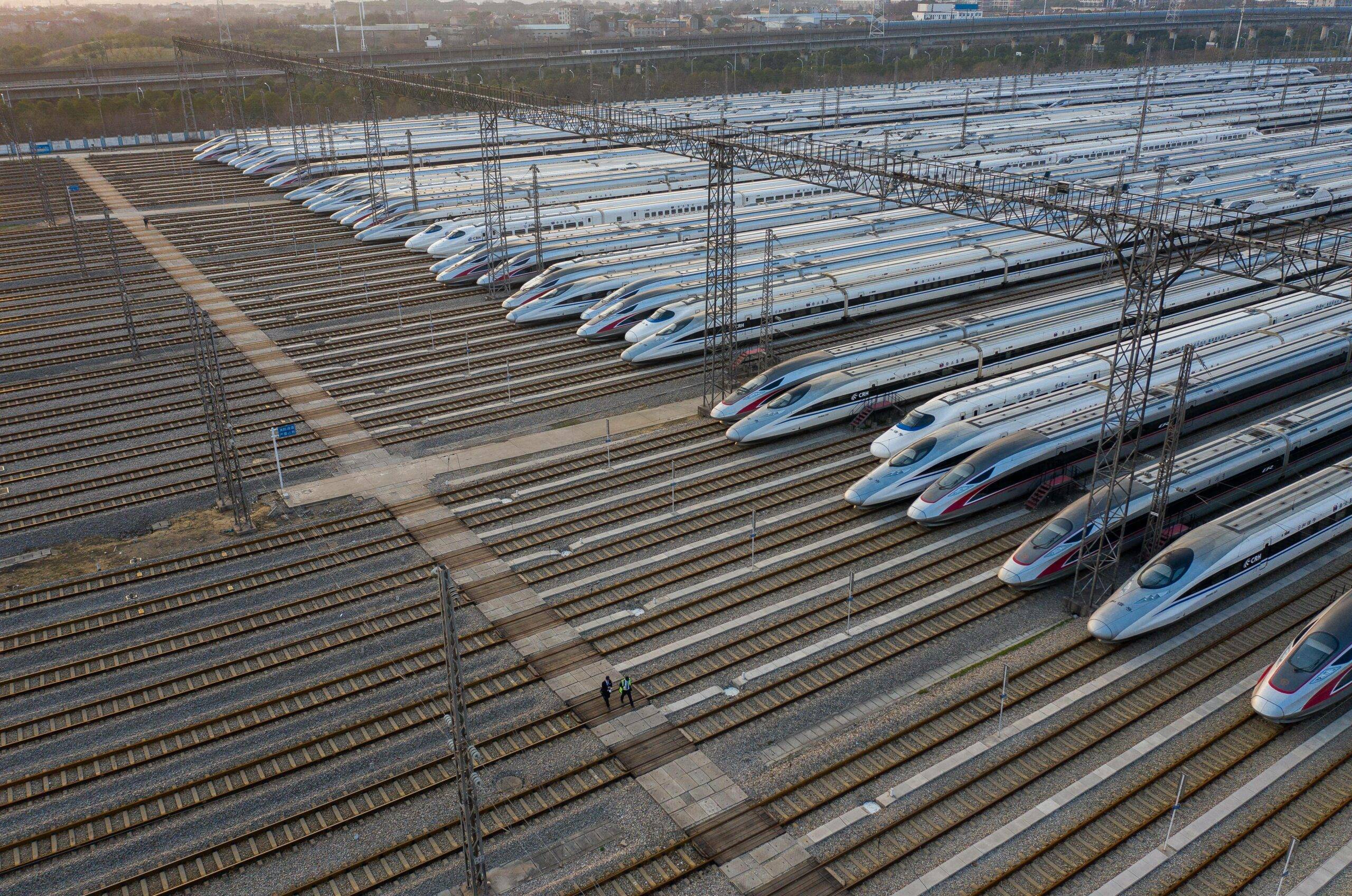 Des TGV chinois dans une gare de maintenance (c) Sipa SIPAUSA30204260_000003