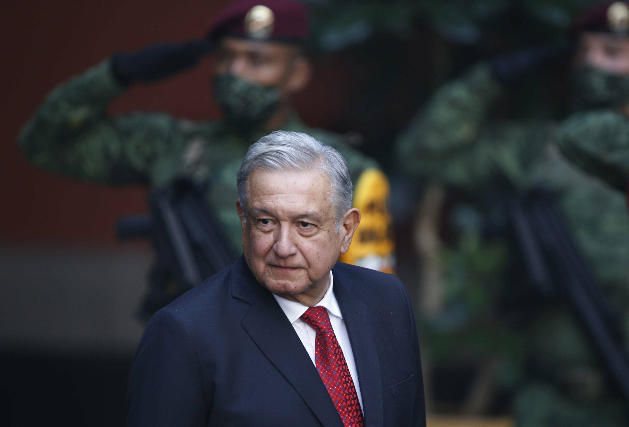 Mexican President Andres Manuel Lopez Obrador attends a ceremony at the National Palace in Mexico City, Tuesday, Feb. 23, 2021. (AP Photo/Marco Ugarte)/OTKMXMU139/21054667498416//2102231939
