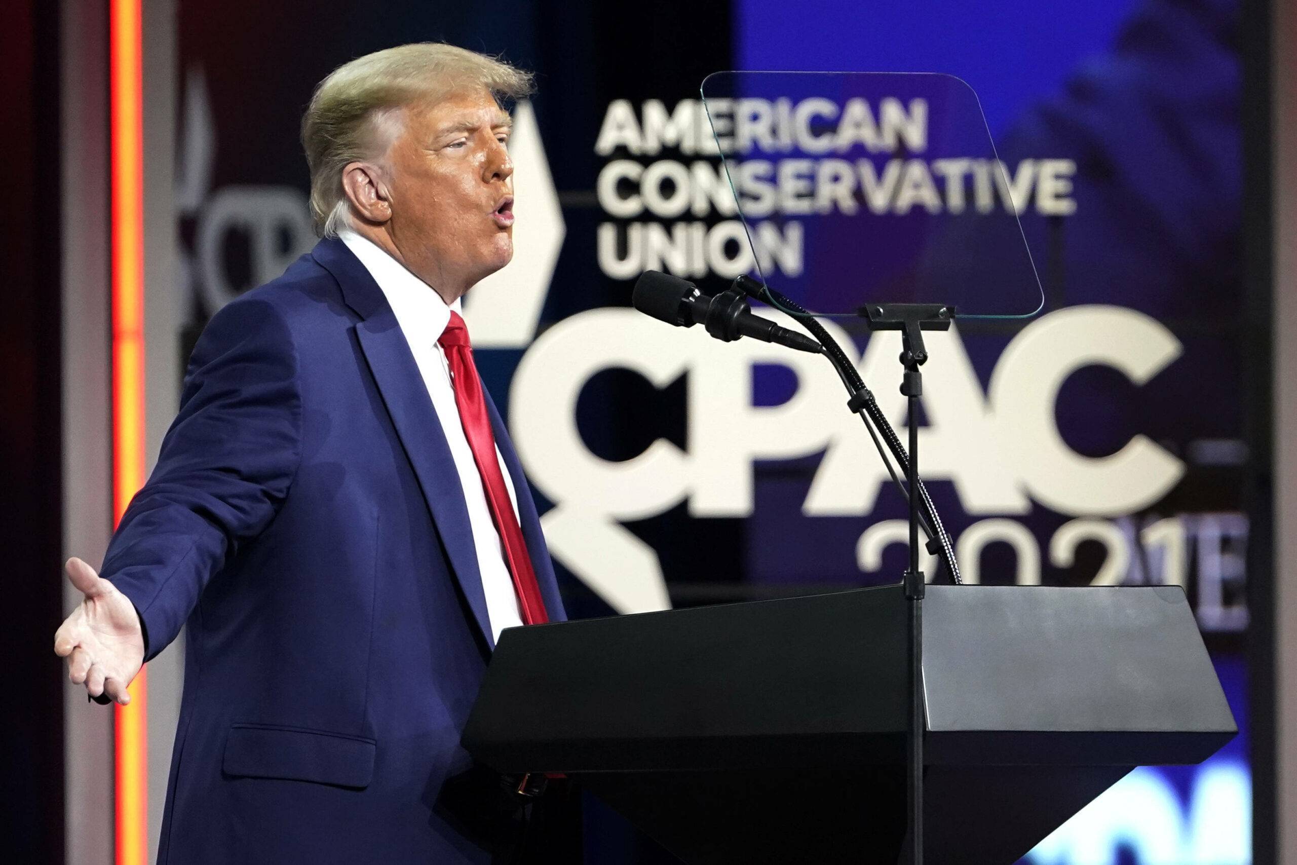 Former President Donald Trump speaks at the Conservative Political Action Conference (CPAC), Sunday, Feb. 28, 2021, in Orlando, Fla. (AP Photo/John Raoux)/FLJR131/21059859838158//2103010120
