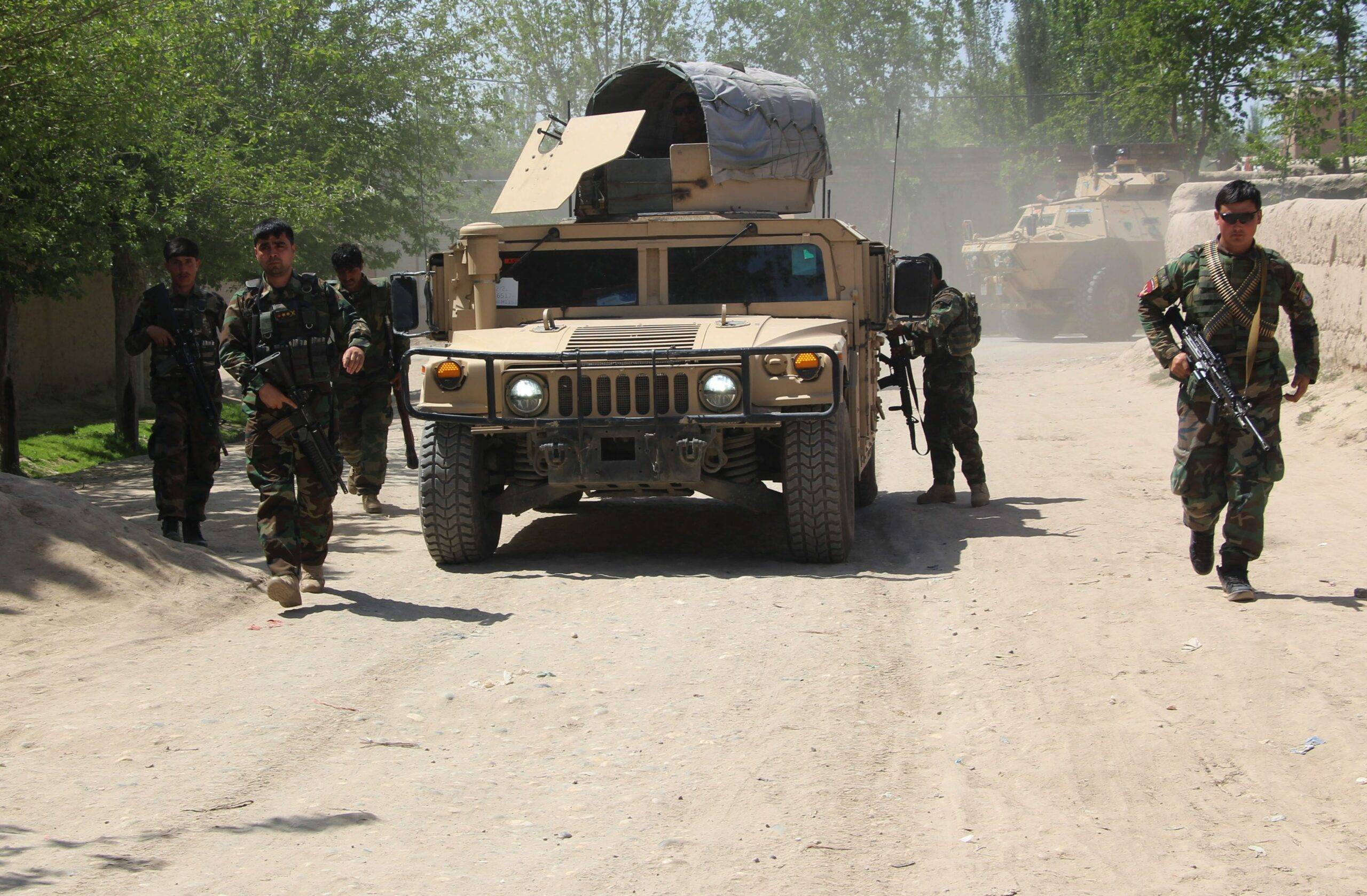 Afghan security force members take part in a military operation in Imam Sahib district of Kunduz province, northern Afghanistan, April 10, 2021. A Taliban militants' attempt to gain ground outside Kunduz city, the capital of northern Kunduz province, has been foiled, provincial government spokesman Esmatullah Muradi said. (Photo by Ajmal Kakar/Xinhua) - Ajmal Kakar -//CHINENOUVELLE_1750003/2104111811/Credit:CHINE NOUVELLE/SIPA/2104111815
(210411) -- KUNDUZ, April 11, 2021 (Xinhua) -