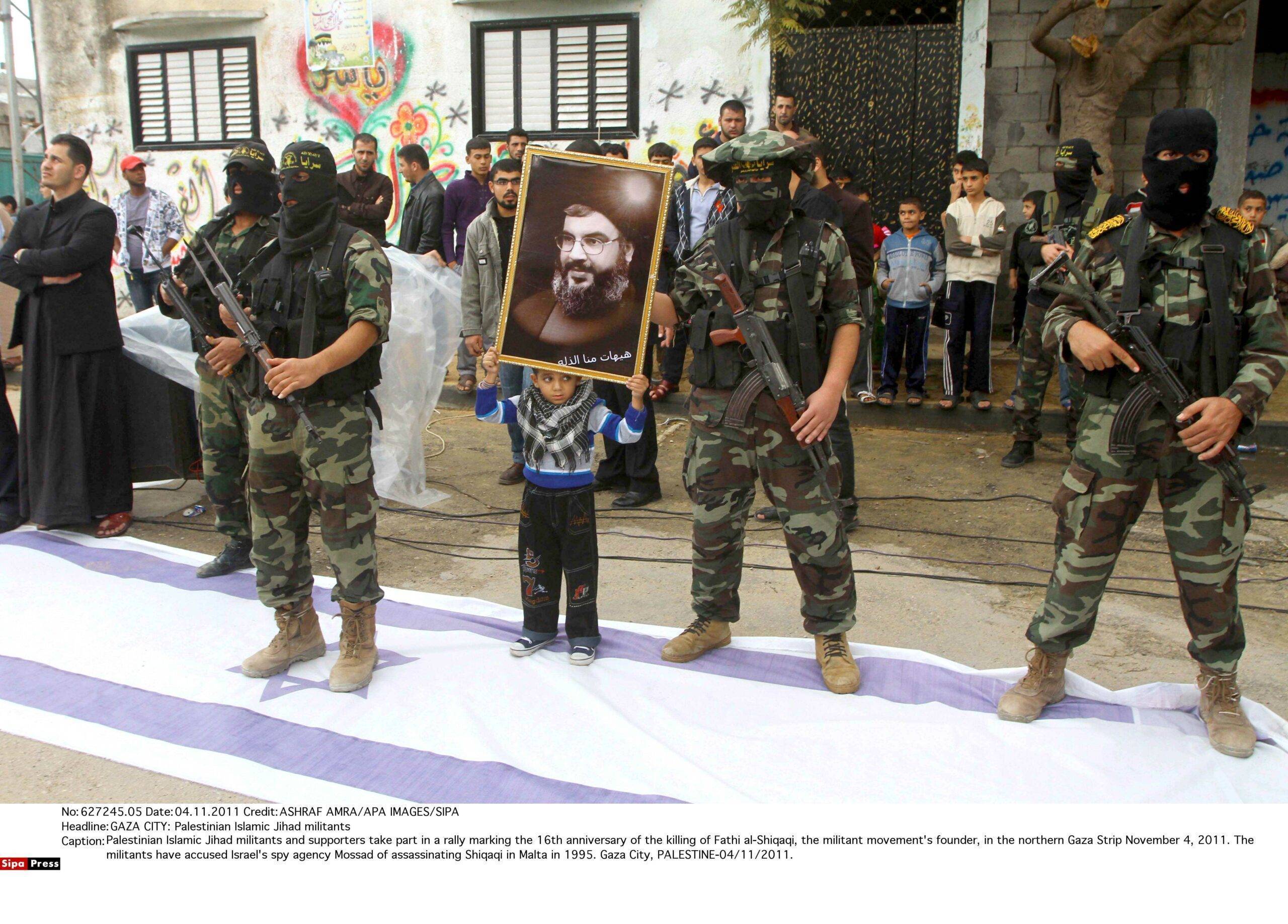 Des militants du djihad islamique en Palestine réunis pour l’anniversaire de la mort de Fathi al-Shiqaqi, 2011
Credit:ASHRAF AMRA/APA IMAGES/SIPA/1111051449