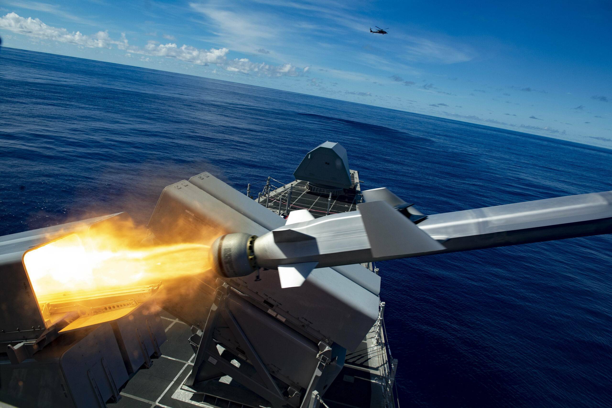 Independence-variant littoral combat ship USS Gabrielle Giffords launches a Naval Strike Missile (NSM) during exercise Pacific Griffin. The NSM is a long-range, precision strike weapon that is designed to find and destroy enemy ships. Pacific Griffin is a biennial exercise conducted in the waters near Guam aimed at enhancing combined proficiency at sea while strengthening relationships between the U.S. and Republic of Singapore navies.

Where: Philippine Sea
When: 01 Oct 2019
Credit: U.S. Navy/Cover Images

Images/SIPA/1910021421