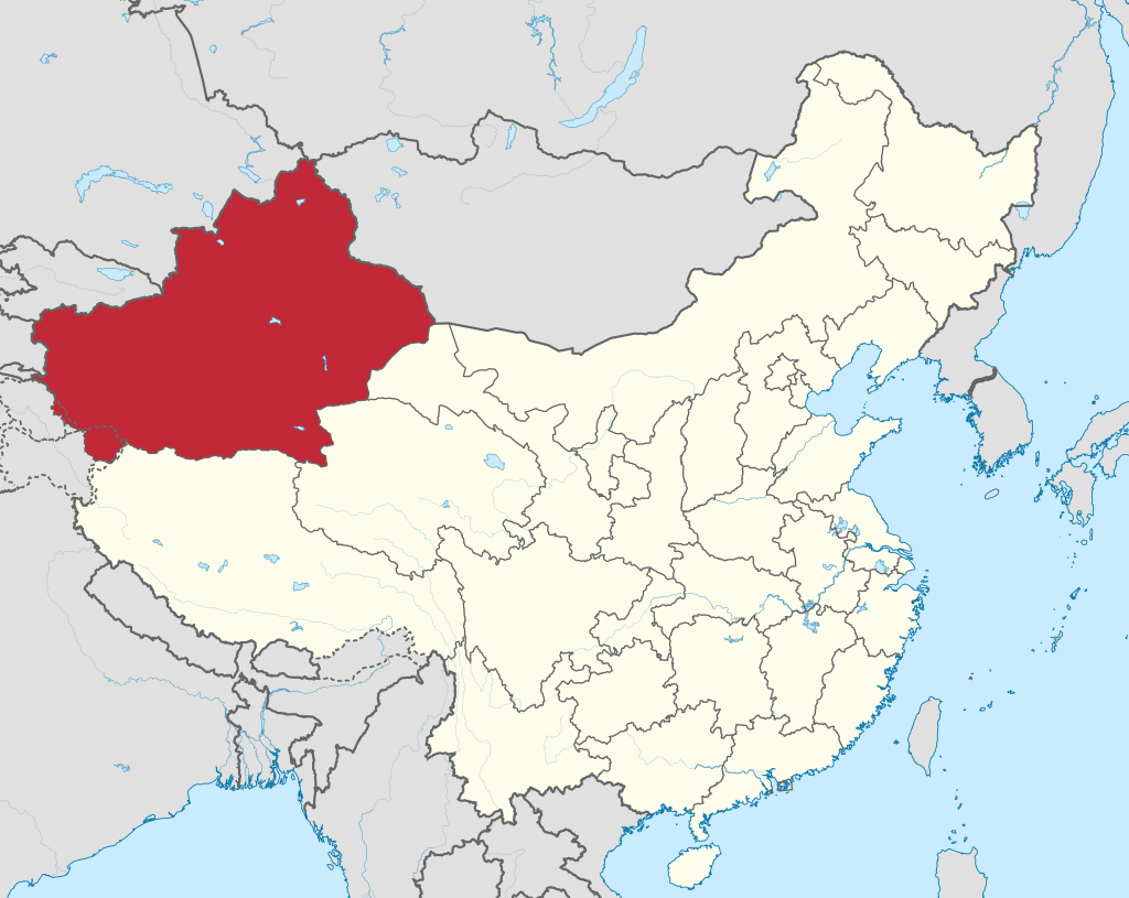 En rouge la "Région autonome ouïgoure du Xinjiang", qui ne l'est pas tant, source de dilemmes moraux des consommateurs occidentaux