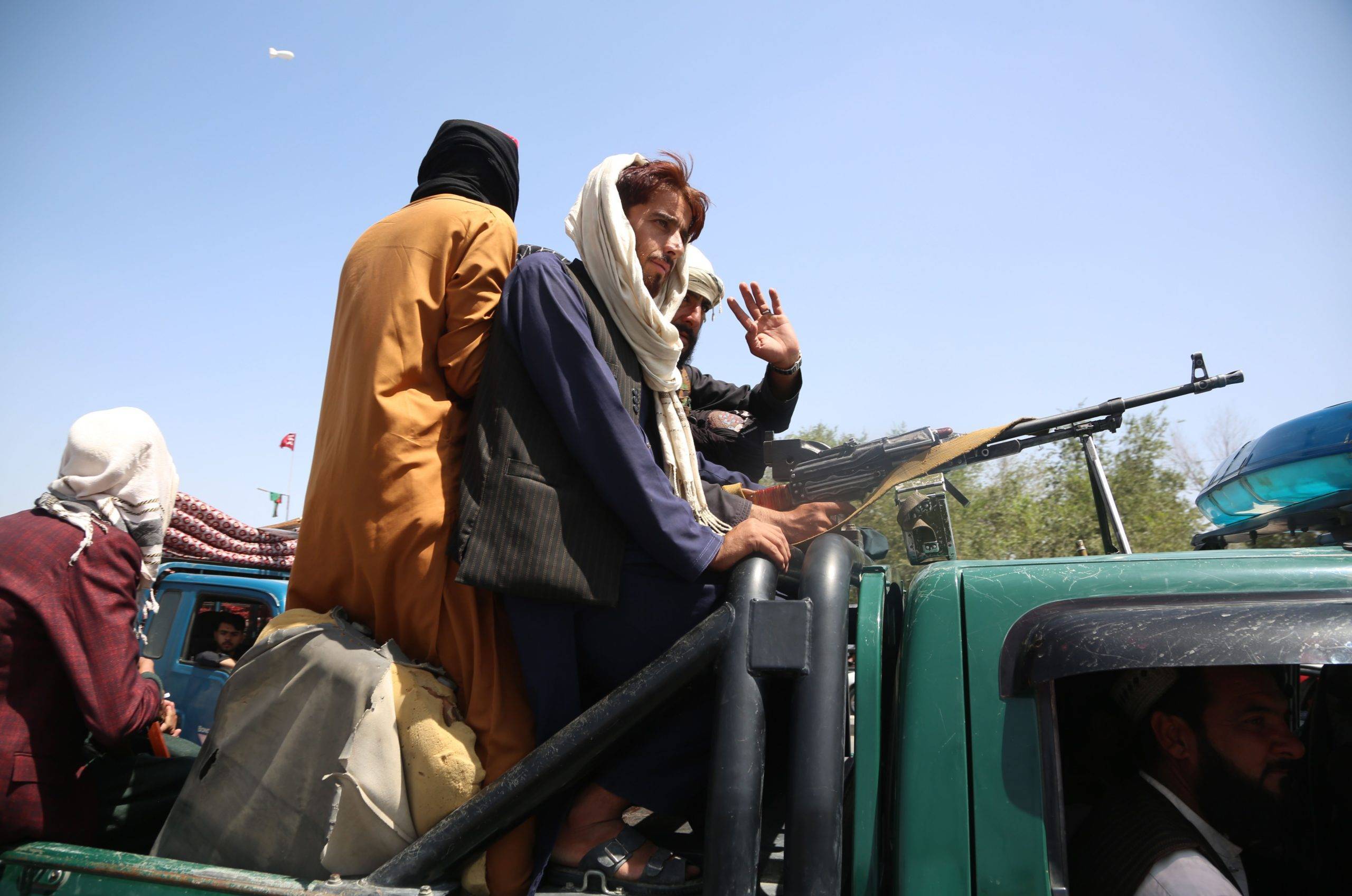 Taliban fighters are seen on the back of a vehicle in Kabul, Afghanistan. Sputnik//SPUTNIK_15580053/2108161617/Credit:Stringer/SPUTNIK/SIPA/2108161618