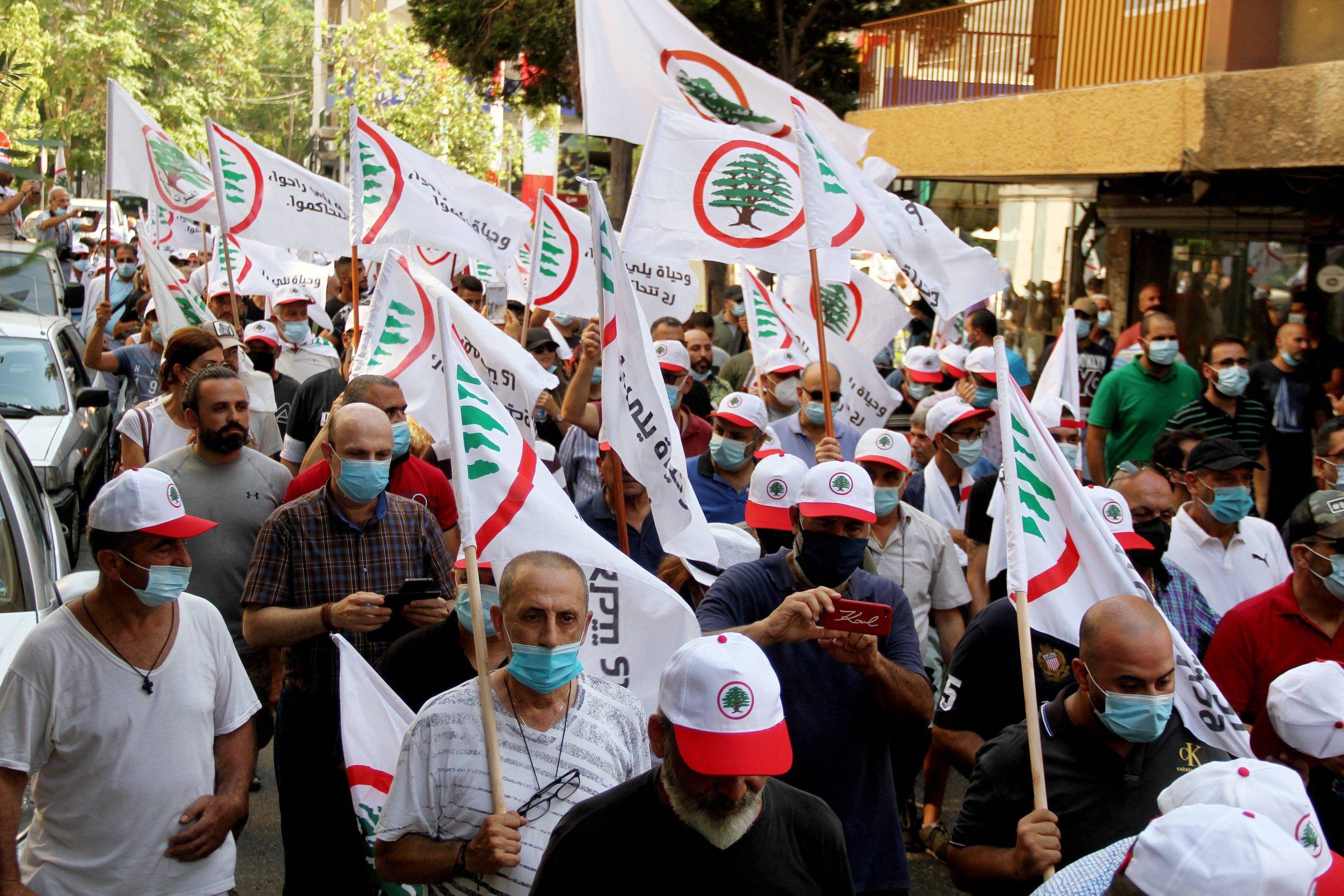 Lebanese surpoters of Lebanese Forces Party Waves Flags, during a memorandom day of the Port Beirut Blast
PHOTO/ OUSAMA AYOUB /SIPA PRESS//04SIPA_AYOUB0566/2108030857