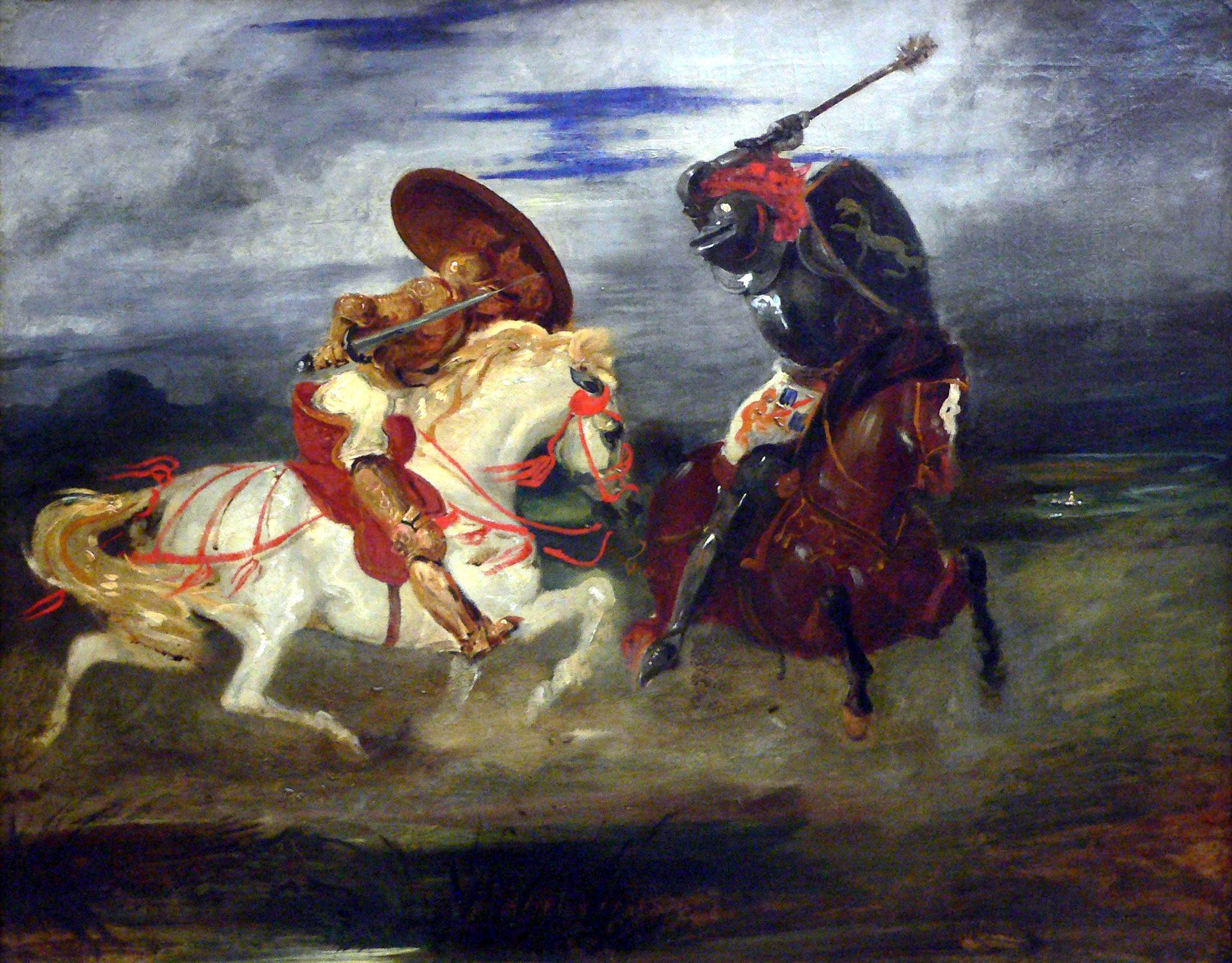 Combat de chevaliers dans la campagne, par Eugène Delacroix (v. 1824), musée du Louvre.
Crédit image : domaine public