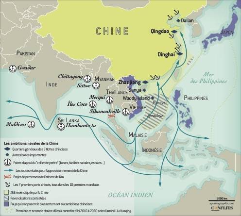 Ambitions navales de la Chine. Crédits : Conflits