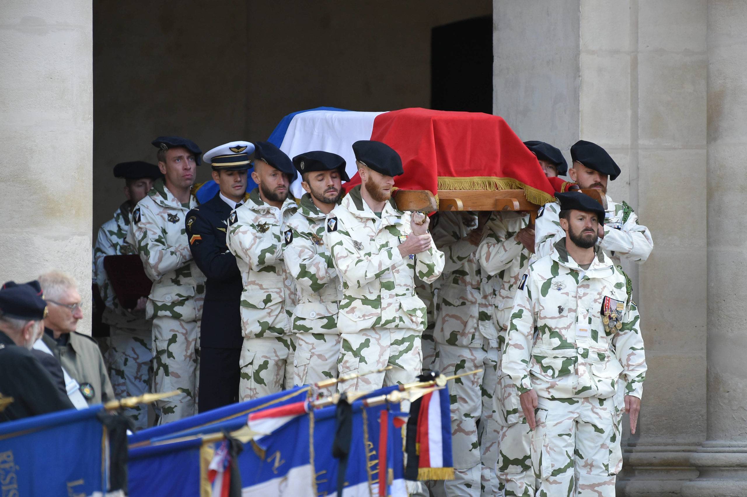 French Army Alpine Hunters carry the coffin of French Army Chief Corporal Maxime Blasco during a national homage to French Army Chief Corporal Maxime Blasco, who was killed in combat in Mali during an operation of France's anti-jihadist Barkhane force //04SIPA_PRES04SIPA_1.1215/2109292027/Credit:ELIOT BLONDET-POOL/SIPA/2109292030