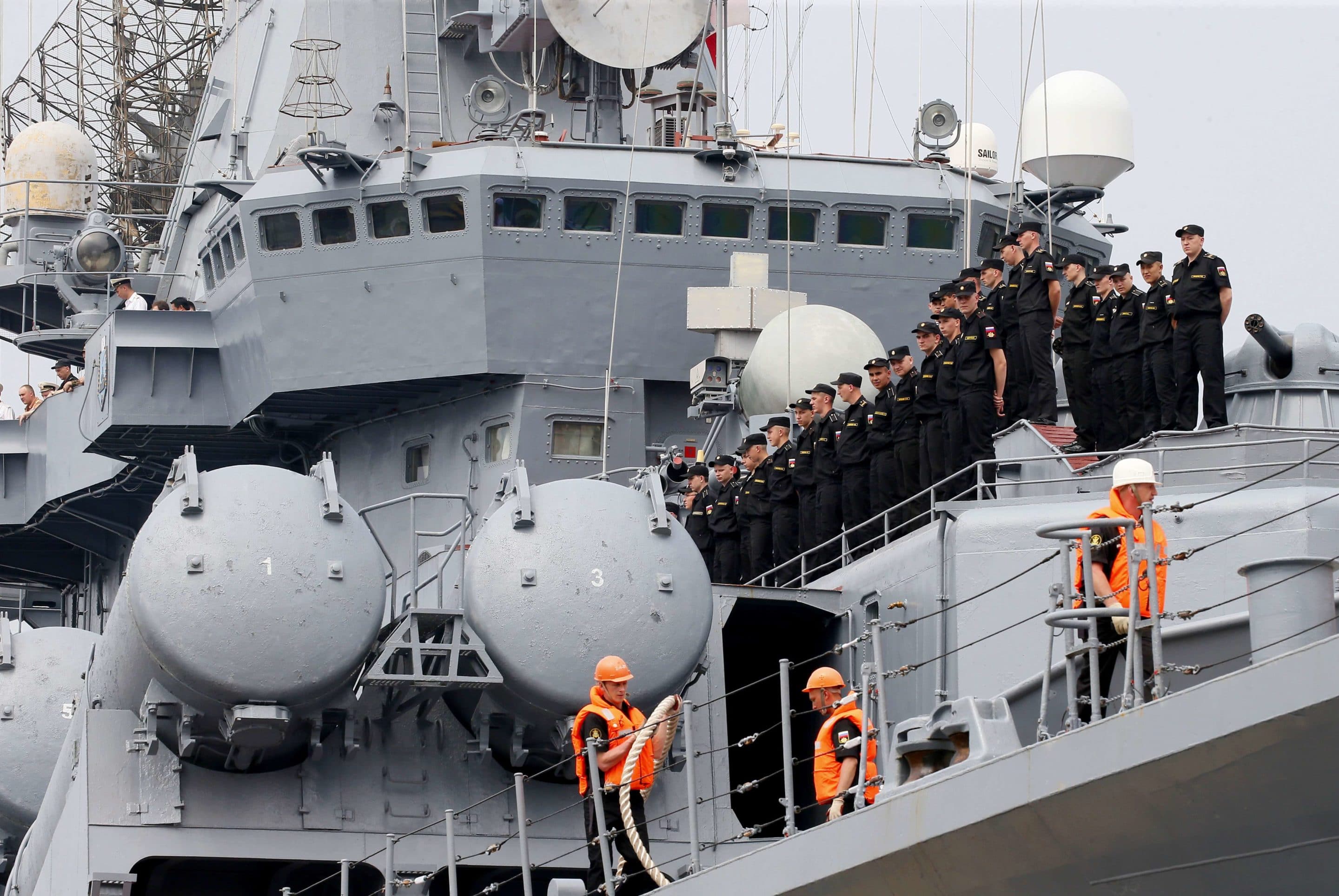 Slava-class guided missile cruiser. (AP Photo/Bullit Marquez)/XBM102/17110222750152/1704200820