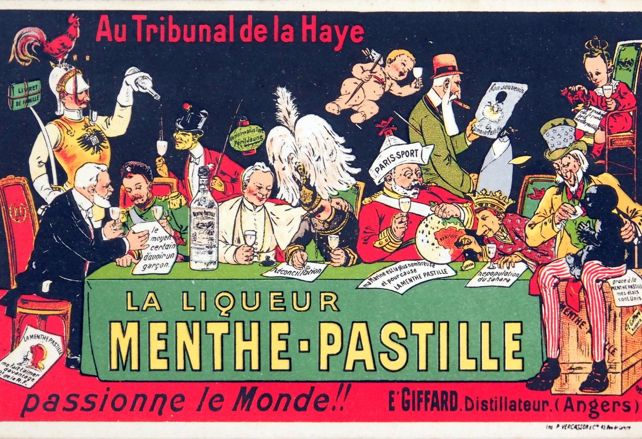 Affiche Giffard pour la menthe-pastille. La boisson des diplomates et des congrès internationaux.