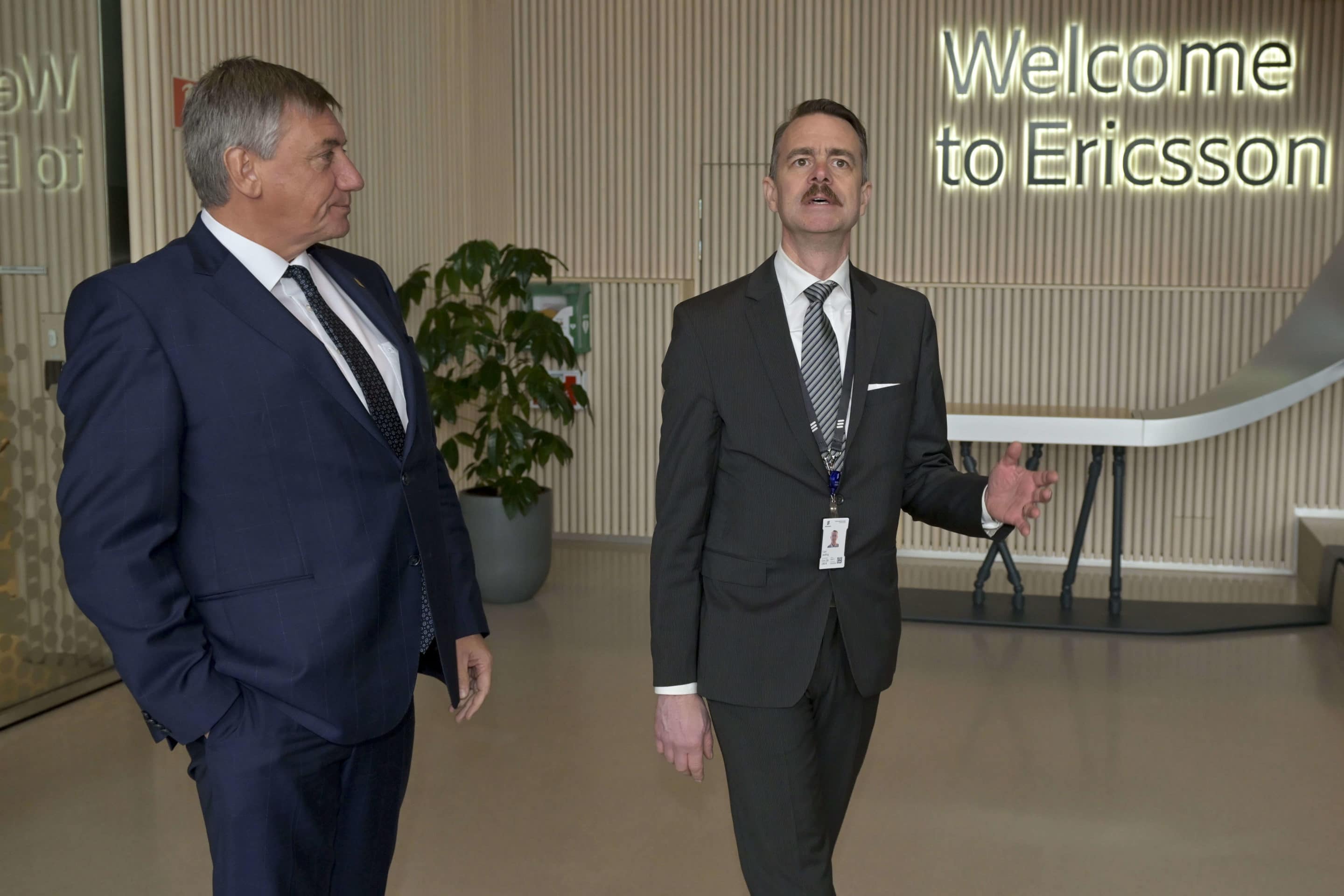 Flemish Minister President Jan Jambon and Carl Jeding, Ericsson's director of government and Industry relations pictured during a visit to Ericsson company in Kista, Stockholm during a visit to Sweden on Friday 18 March 2022/shutterstock_editorial_Sweden_Diplomacy_Flanders_Frid_12855214z//2203181643