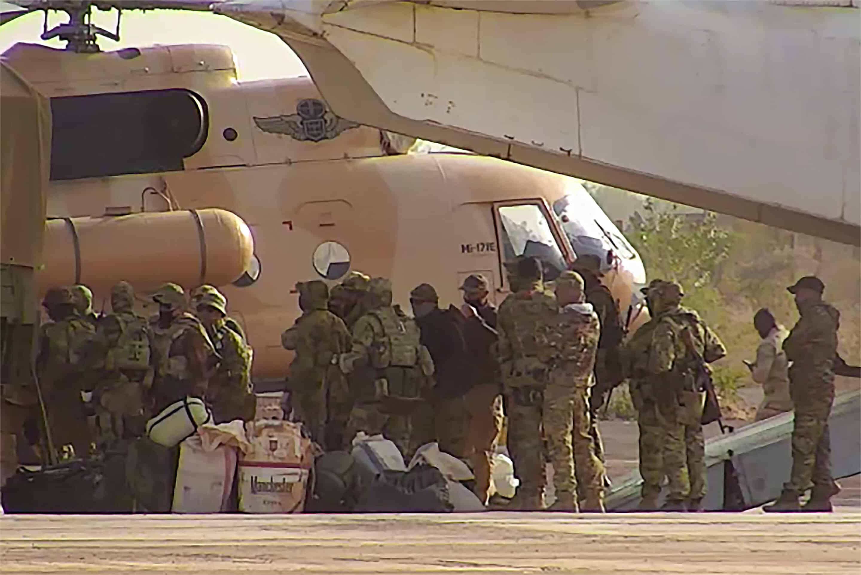 This undated photograph handed out by French military shows Russian mercenaries boarding a helicopter in northern Mali. Russia has engaged in under-the-radar military operations in at least half a dozen countries in Africa in the last five years using a shadowy mercenary force analysts say is loyal to President Vladimir Putin. The analysts say the Wagner Group of mercenaries is also key to Putin's ambitions to re-impose Russian influence on a global scale. (French Army via AP)/MAL503/22112753752198/AP PROVIDES ACCESS TO THIS PUBLICLY DISTRIBUTED HANDOUT PHOTO PROVIDED BY FRENCH MILITARY MANDATORY CREDIT./2204231340
