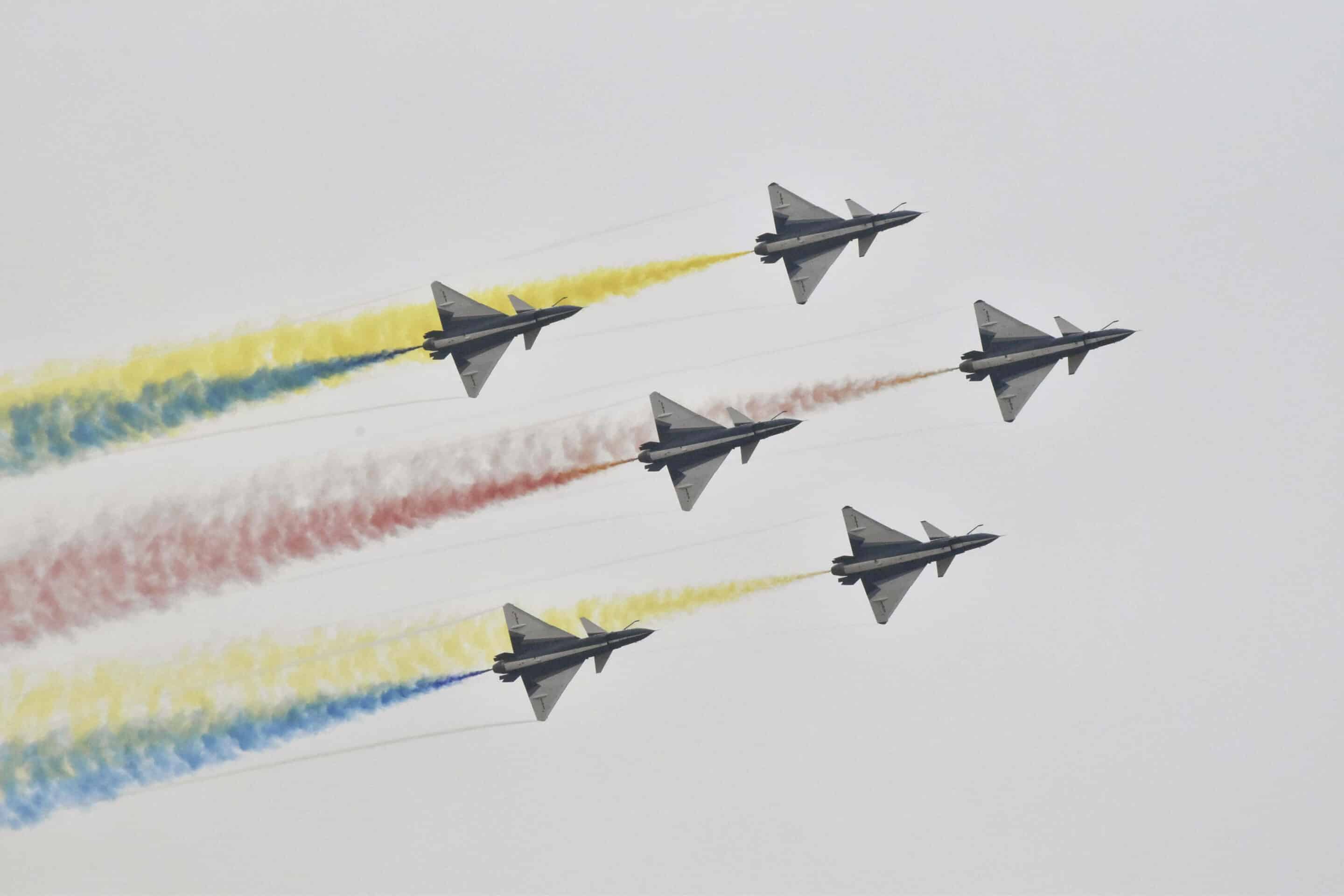 Millitary aircrafts perform during the China International Aviation & Aerospace Exhibition in Zhuhai, China on Nov. 8, 2022. ( The Yomiuri Shimbun via AP Images )/YOMIU/22313145413508/110420+0900 JAPAN OUT/2211090508