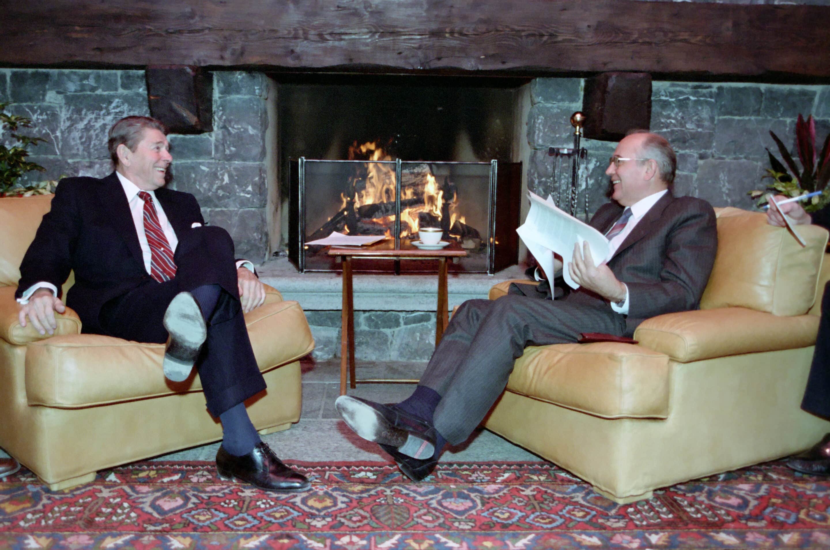 11/19/1985 President Reagan and Soviet General Secretary Gorbachev at the first Summit in Geneva Switzerland