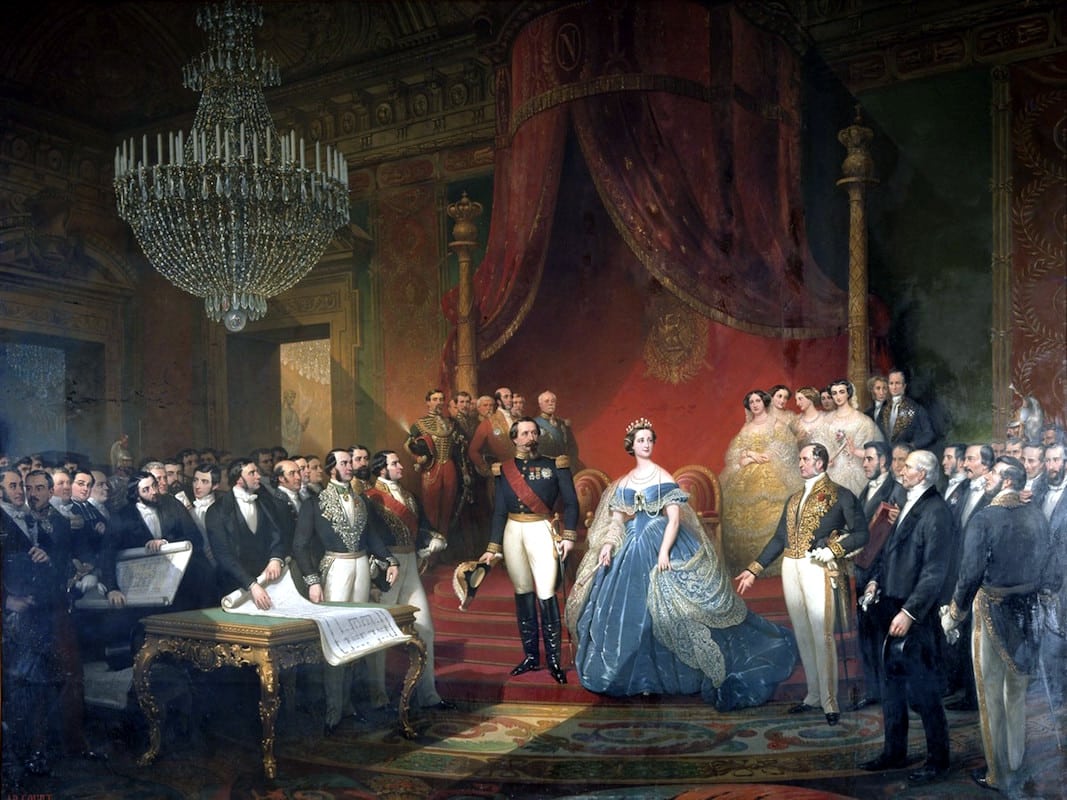 L'empereur Napoléon III, l'impératrice Eugénie et leurs attendants.
Wiki Commons