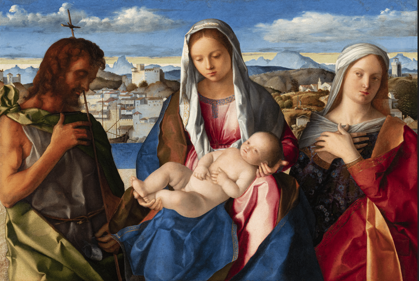 Giovanni Bellini
Vierge à l’Enfant avec saint Jean-Baptiste et une sainte (Sainte Conversation Giovanelli)
Vers 1500
Peinture sur bois
55 x 77 cm
Gallerie dell’Accademia, Venise

© G.A.VE Archivio fotografico – su concessione del Ministero della Cultura