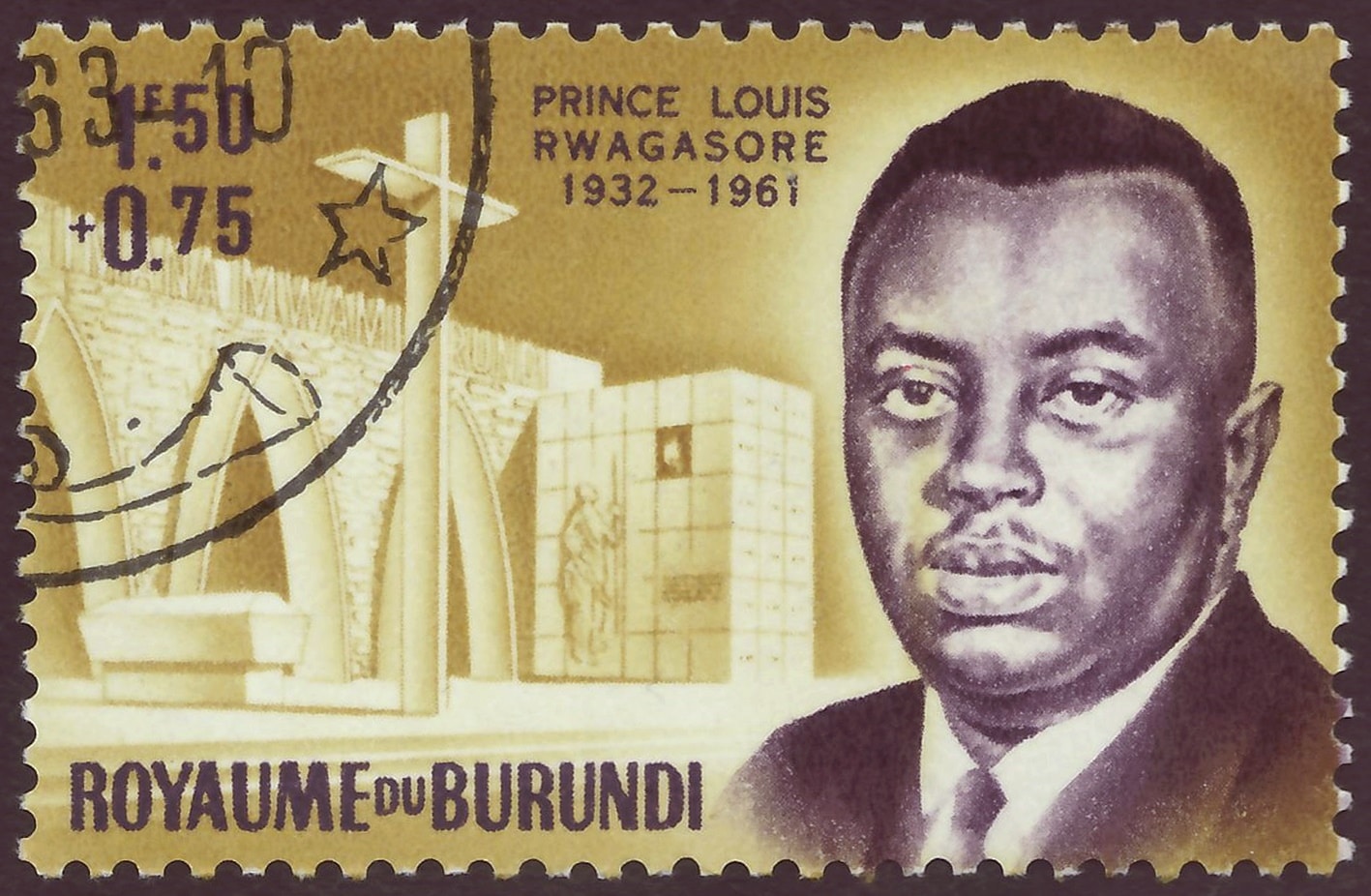 Timbre du Royaume du Burundi ; 1963 ; timbre semi-postal de l'émission "Souvenir du Prince Louis" ; motif du timbre avec un portrait du Prince Louis et l'entrée principale du "Mémorial du Prince Louis".
Wiki Commons