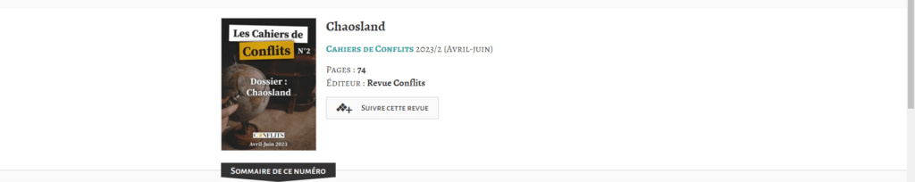 Les Cahiers de Conflits : Chaosland Les Cahiers de Conflits : Chaosland