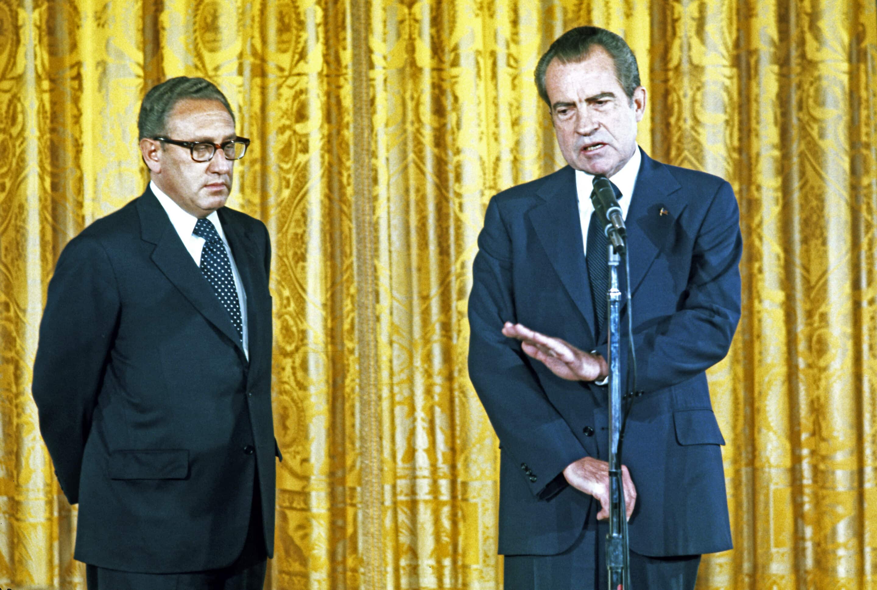 President Richard M. Nixon, right, makes remarks prior to Henry A. Kissinger, left, being sworn-in as the 56th United States Secretary of State Newscom/cnpphotos193459/CNP/NEWSCOM/SIPA/2011120527