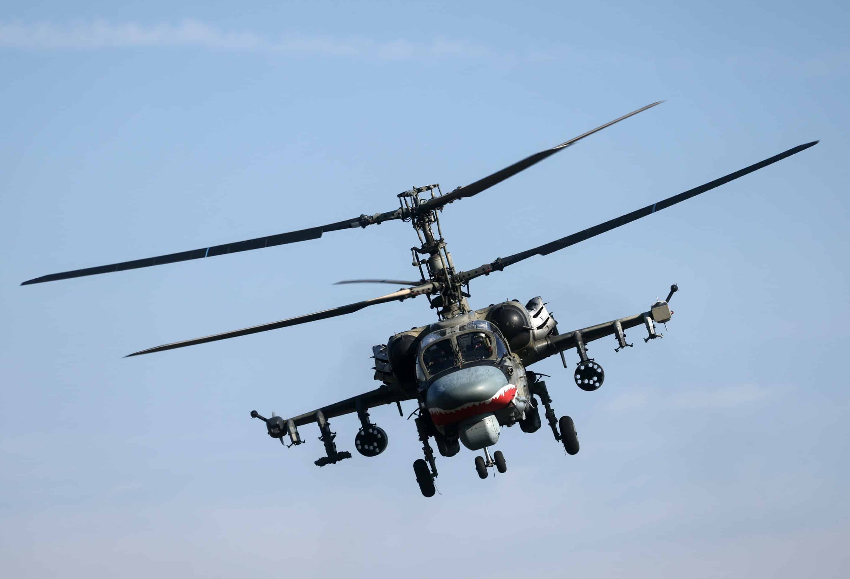 Un hélicoptère d'attaque Kamov Ka-52 du district militaire russe du Sud participe à une opération militaire spéciale. 
 Stanislav Krasilnikov/TASS/Sipa /SIPA