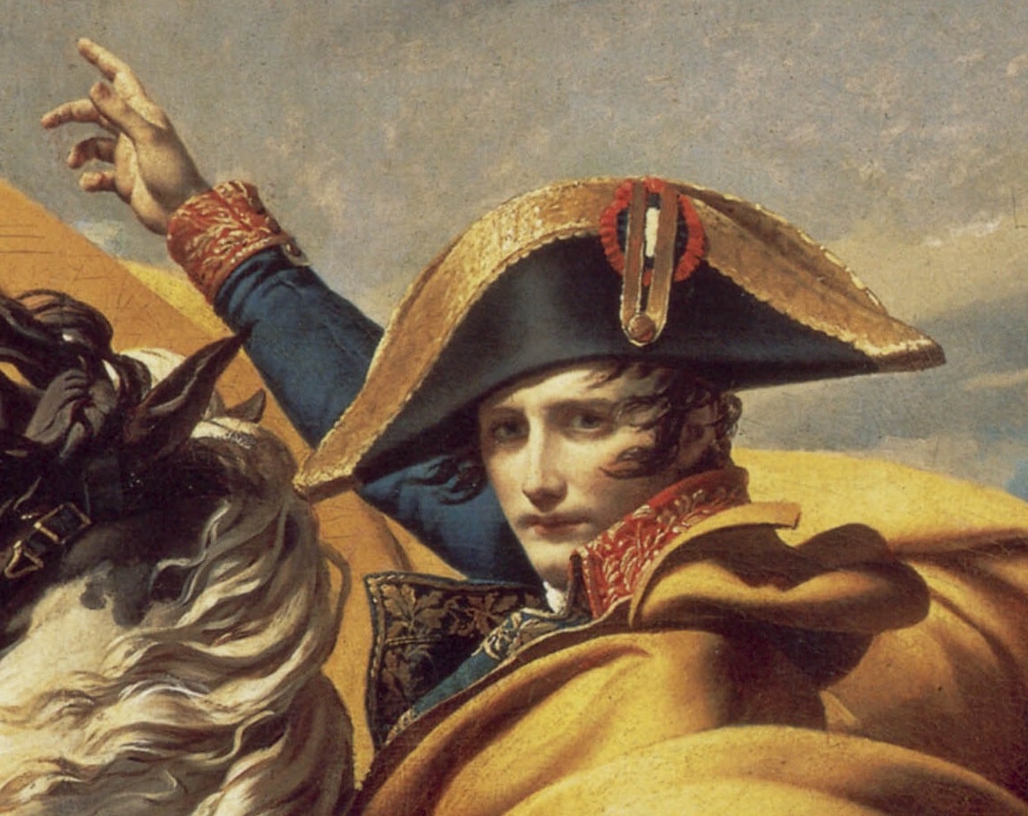 Napoleon Bonaparte til Hest -  fra bogen Jacques-Louis David -  Empire to Exile, Philippe Bordes

Napolen blev f¯dt pÂ Korsika 15. august 1769 Efter at have vÊret f¯rste konsul blev Napoleon Bonaparte i 1804 fransk kejser. I 1796 blev han gift med JosefinÈ Beauharnais.
Ca. 1809-1810 giftede han sig igen denne gang med Êrkehertuginde Marie-Louise af Habsburg, der i 1811 f¯dte ham en s¯n, der d¯de i en ung alder.Napoleon Bonaparte tabte et afg¯rende slag ved Leipzig 1813 og blev 1814 i Fontainebleau tvunget til at abdicere. Han blev forvist til Elba. I marts 1815 vendte han tilbage og fors¯gte at reetablere kejserd¯mmet (de 100 dage). Efter slaget ved Waterloo den 18. juni 1815 overgav han sig til den britiske regering der forviste ham til ¯en Sankt Helena. Her levede han til sin d¯d den 15. maj 1821.