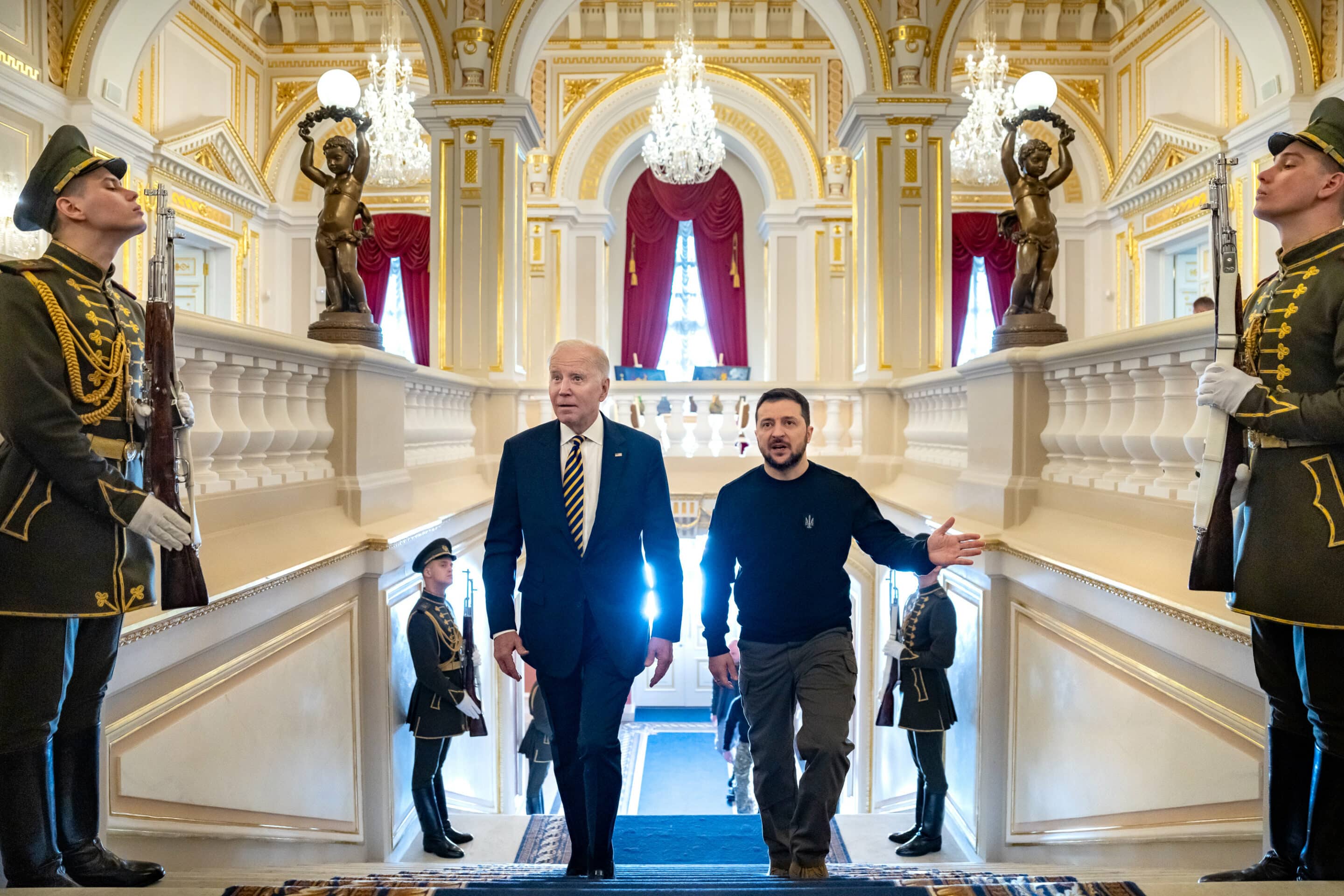 President Joe Biden meets with Ukrainian President Volodymyr Zelenskyy at Mariinsky Palace, Monday, February 20, 2023, during an unannounced trip to Kyiv, Ukraine. (Official White House Photo by Adam Schultz)