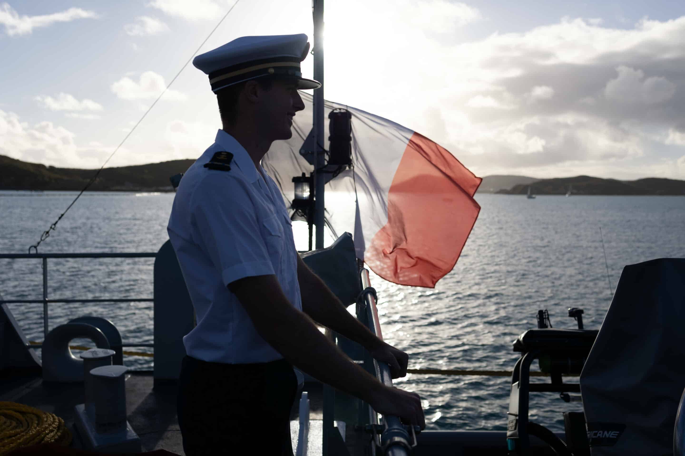 Un navire français à Nouméa, Nouvelle-Calédonie. Credit:RAPHAEL LAFARGUE-POOL/SIPA/2307241131