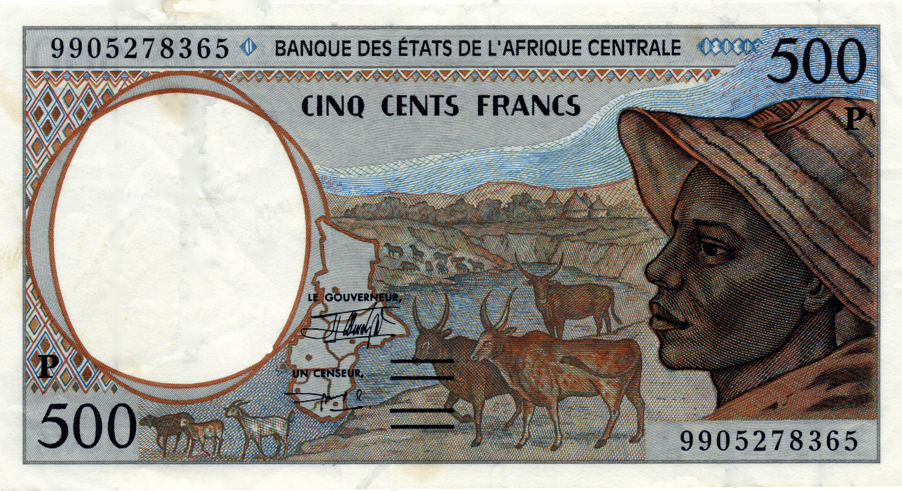 Billet de 500 francs CFA, émis de 1993 à 2002 par la BEAC. (c) Wikipédia