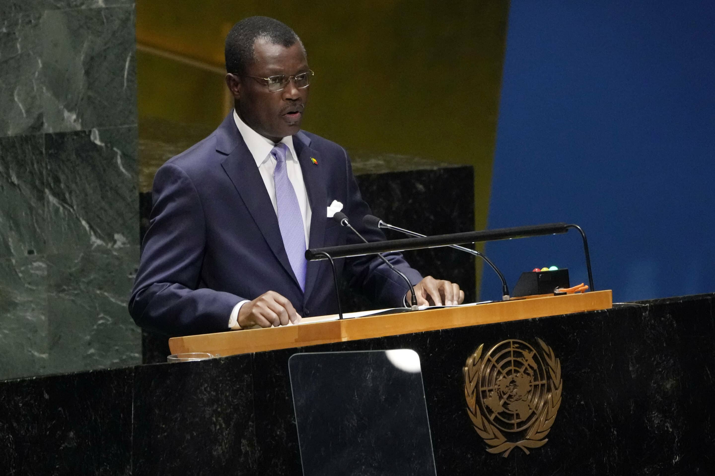 Benin's UN Ambassador Sept. 26, 2023. (AP Photo/Richard Drew)/UNRD228/23269589191397//2309261830