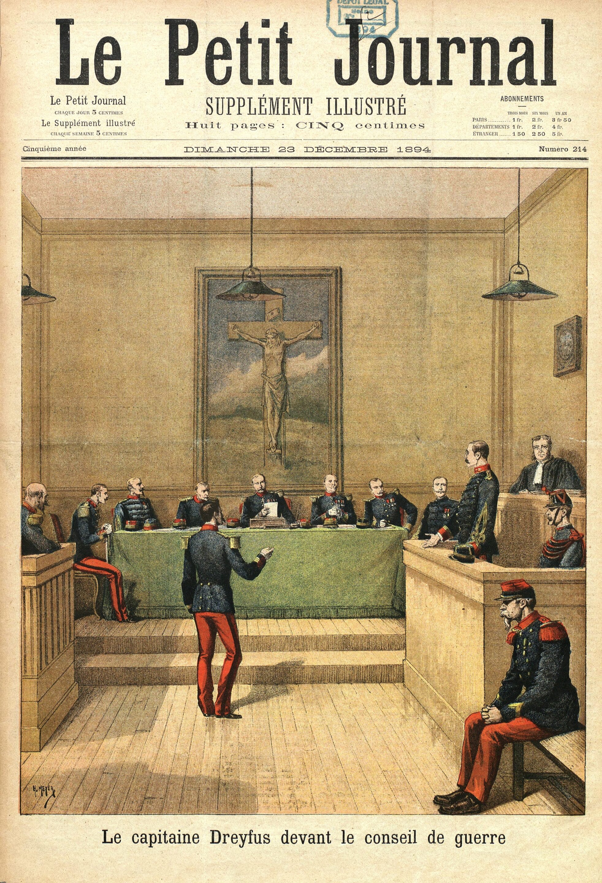 "Le capitaine Dreyfus devant le conseil de Guerre", à la une du Petit Journal du 23 décembre 1894. (c) Wikipédia