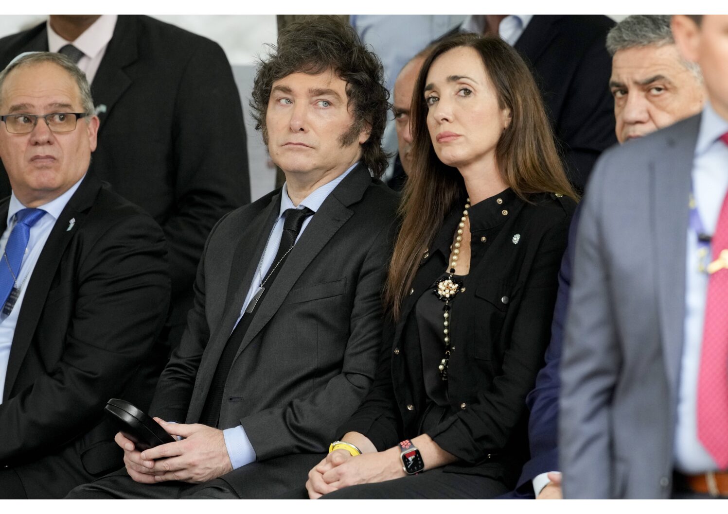 Le président argentin Javier Milei, au centre gauche, et la vice-présidente Victoria Villarruel. (C) SIPA